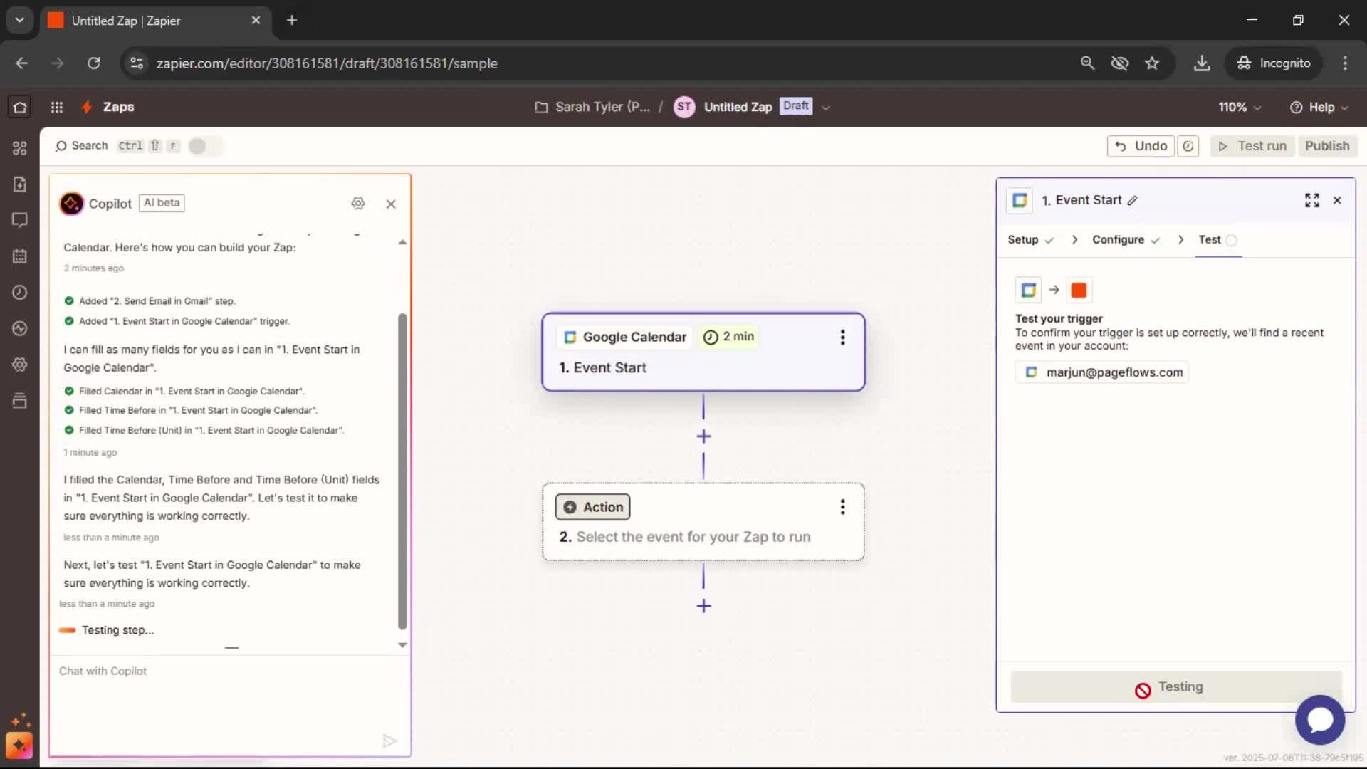 Creating an automation workflow screenshot
