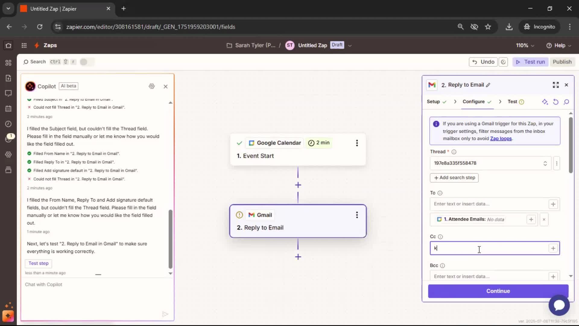 Creating an automation workflow screenshot