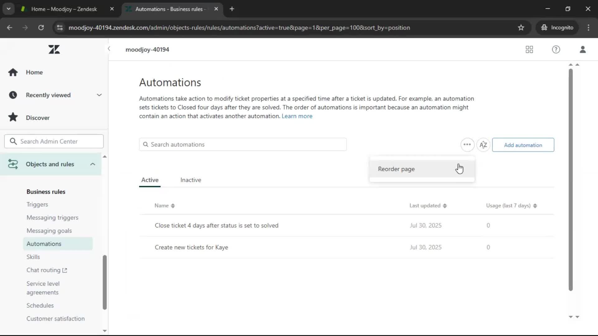 Creating an automation workflow screenshot