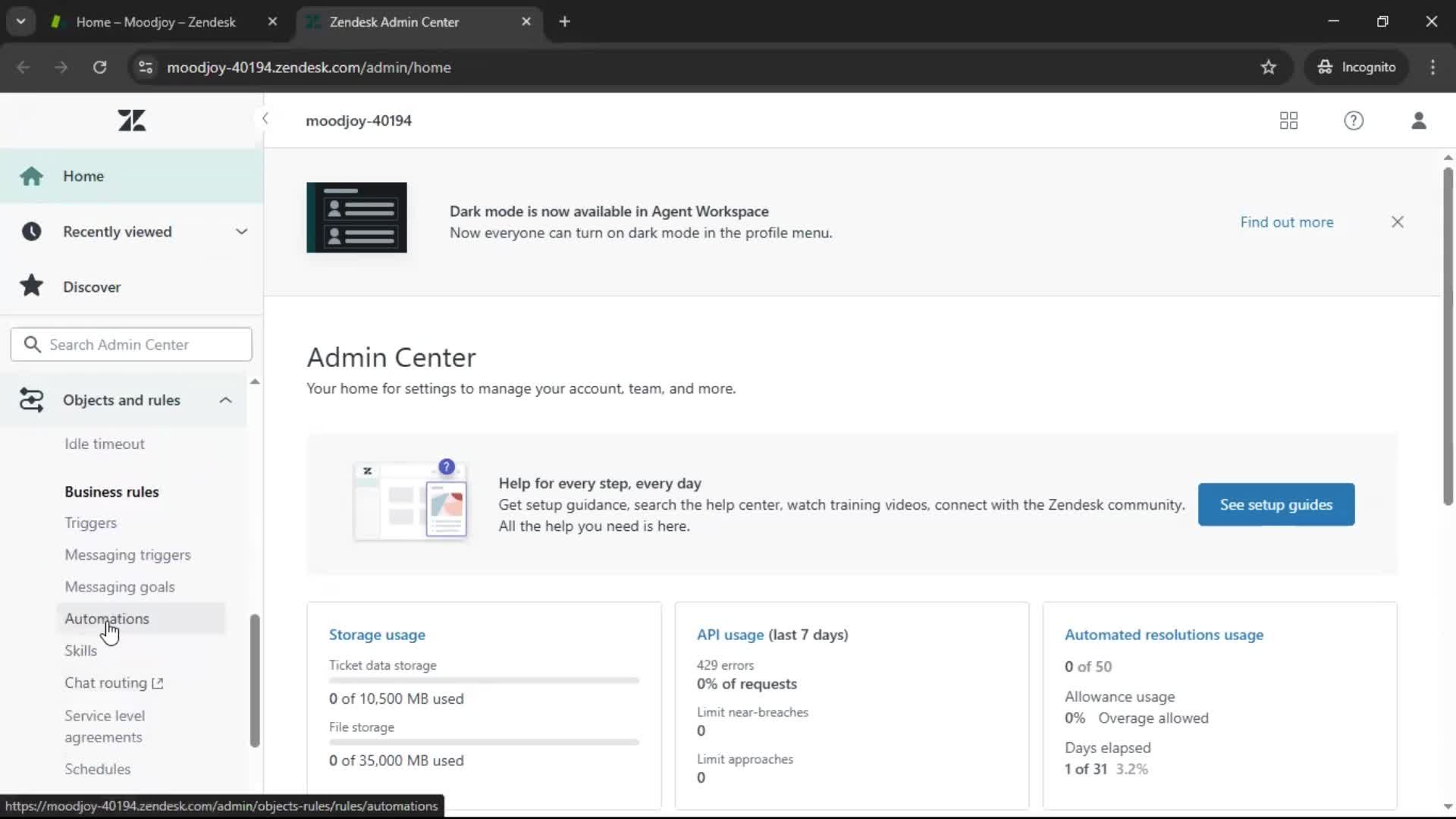 Creating an automation workflow screenshot