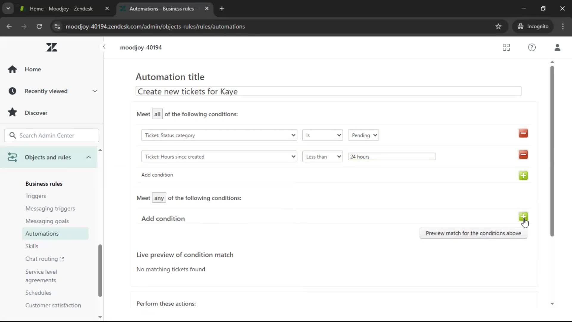 Creating an automation workflow screenshot