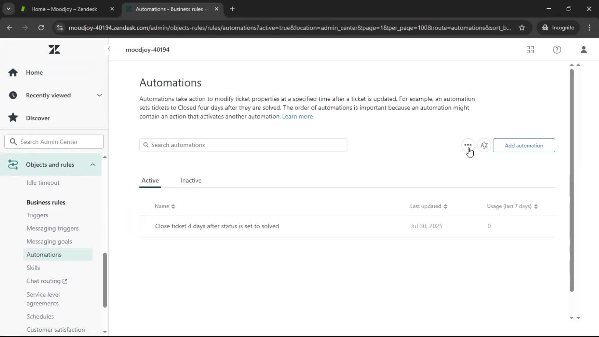 Creating an automation workflow screenshot