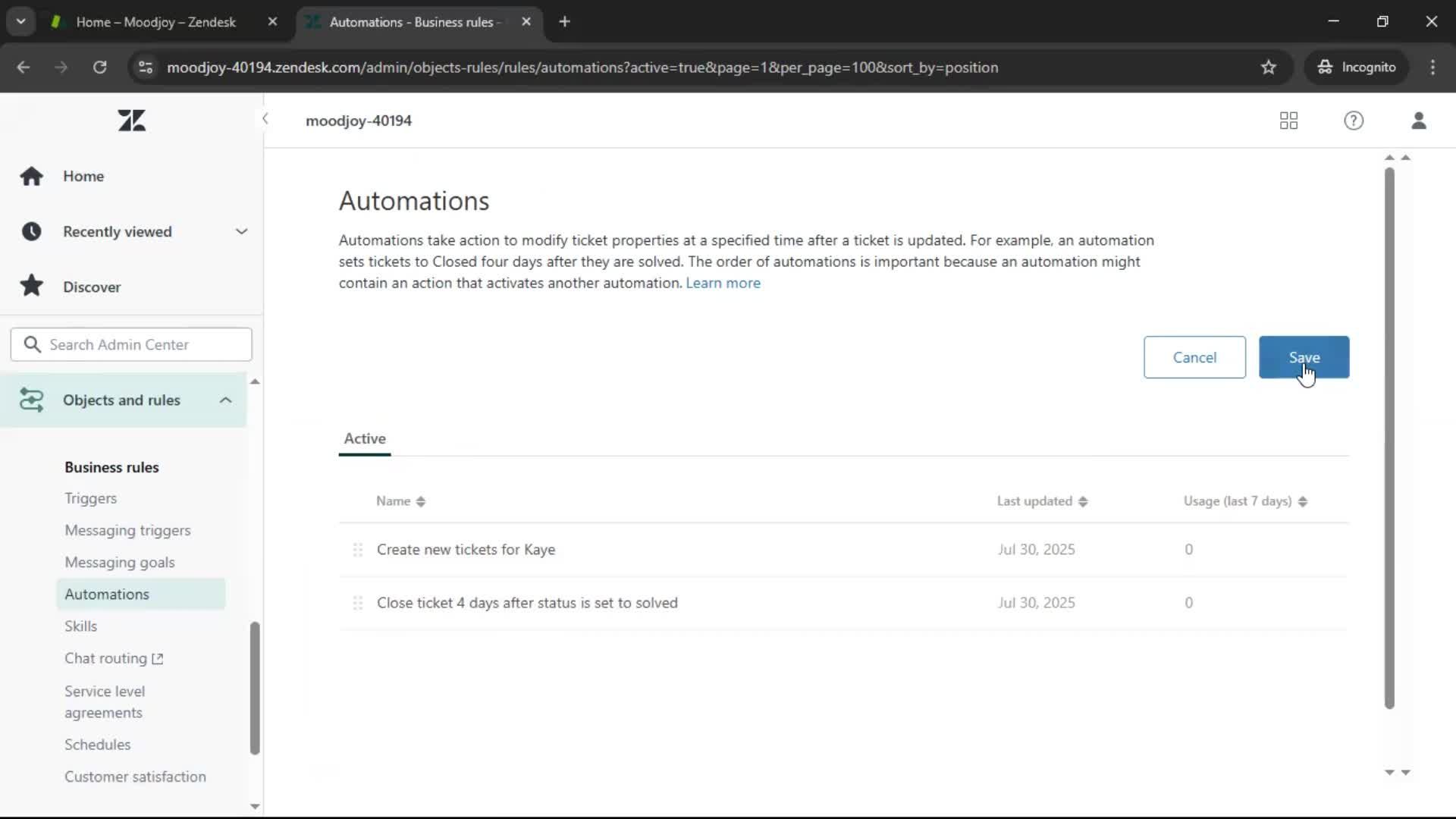 Creating an automation workflow screenshot