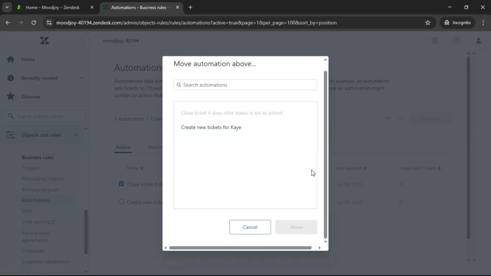 Creating an automation workflow screenshot