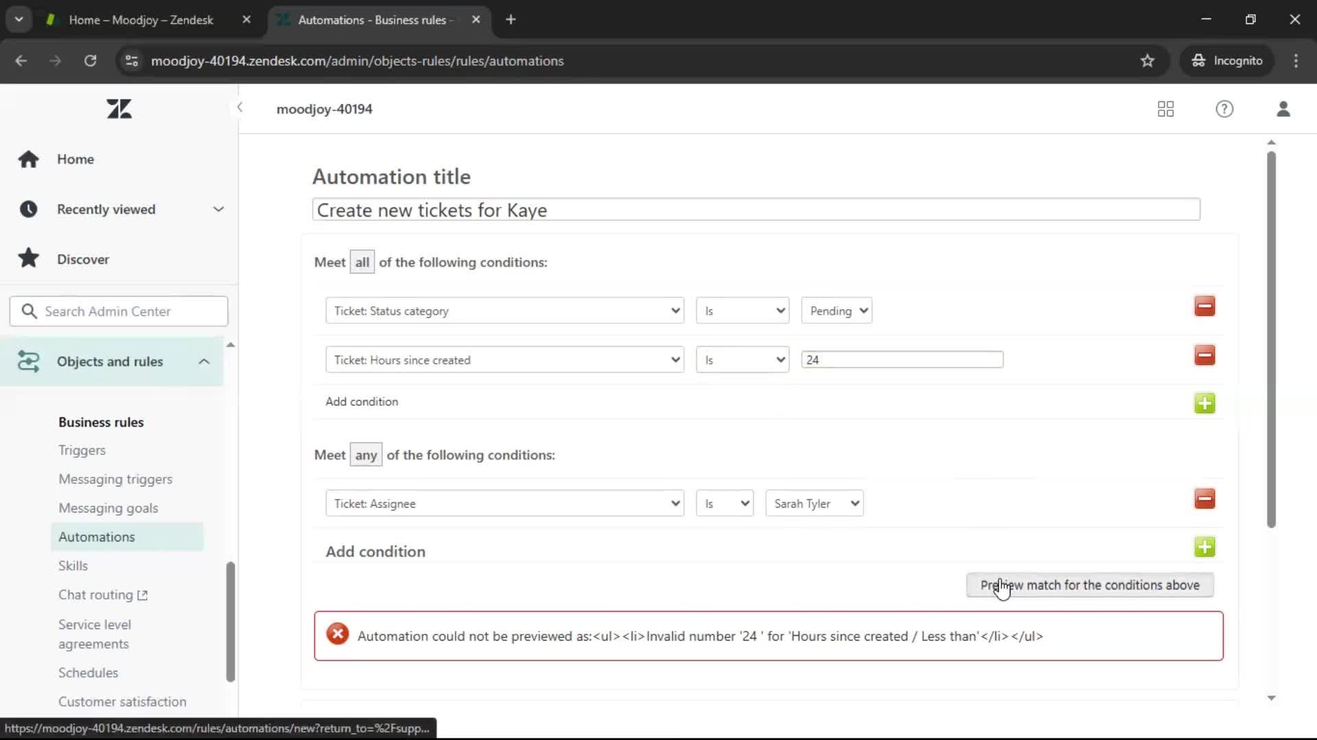 Creating an automation workflow screenshot