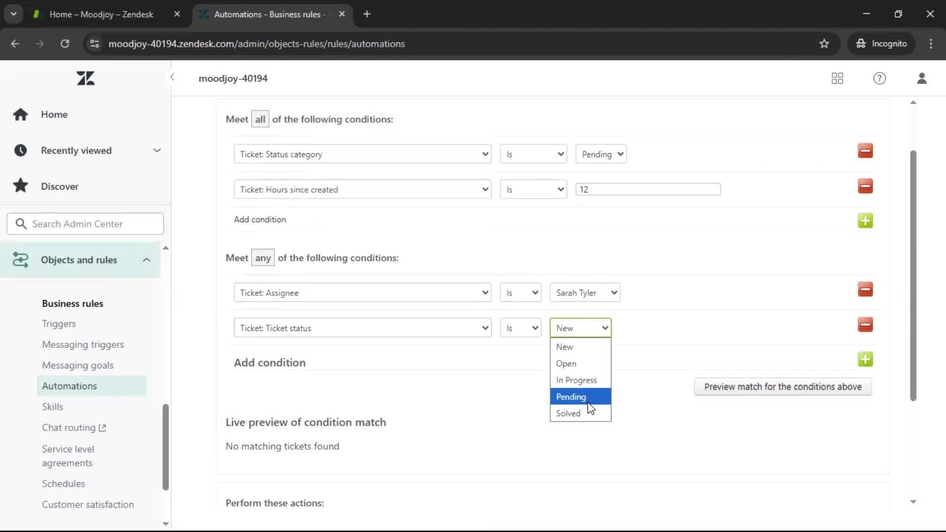 Creating an automation workflow screenshot