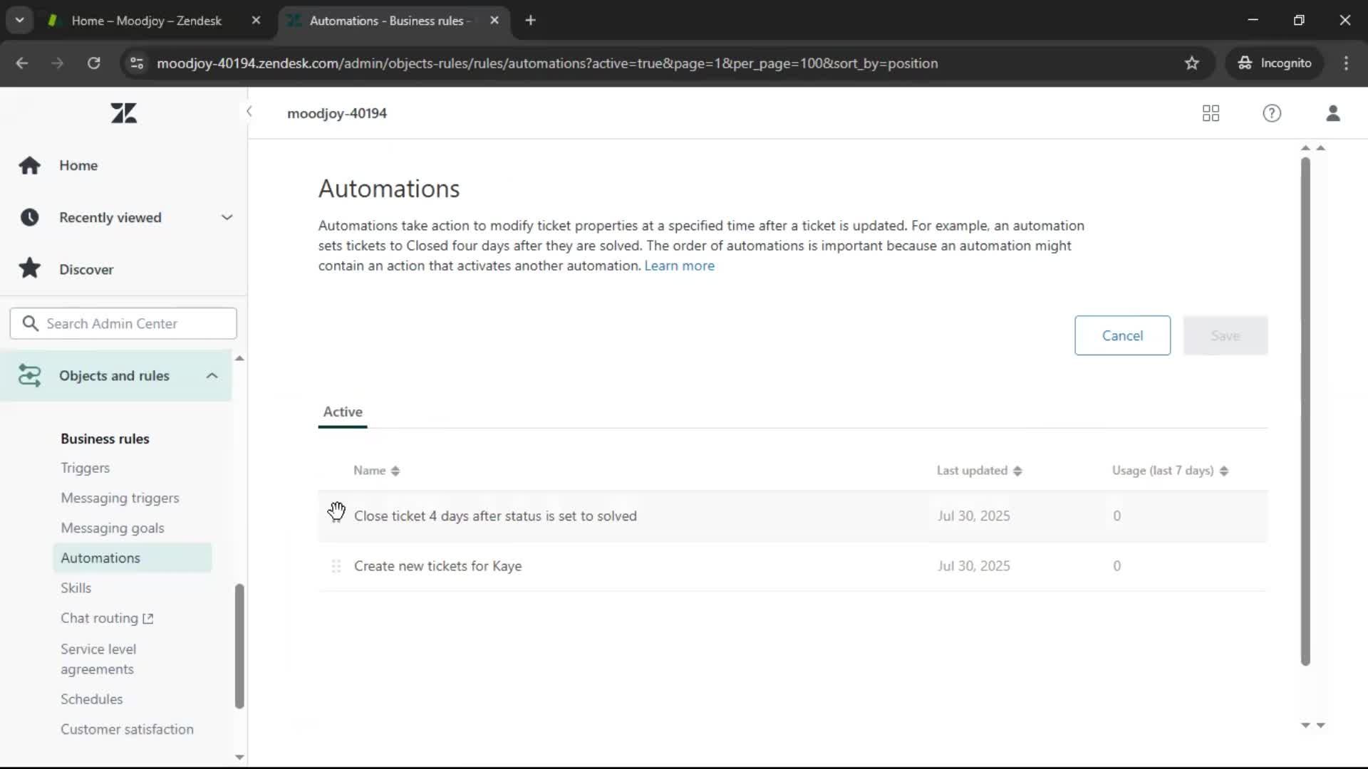 Creating an automation workflow screenshot
