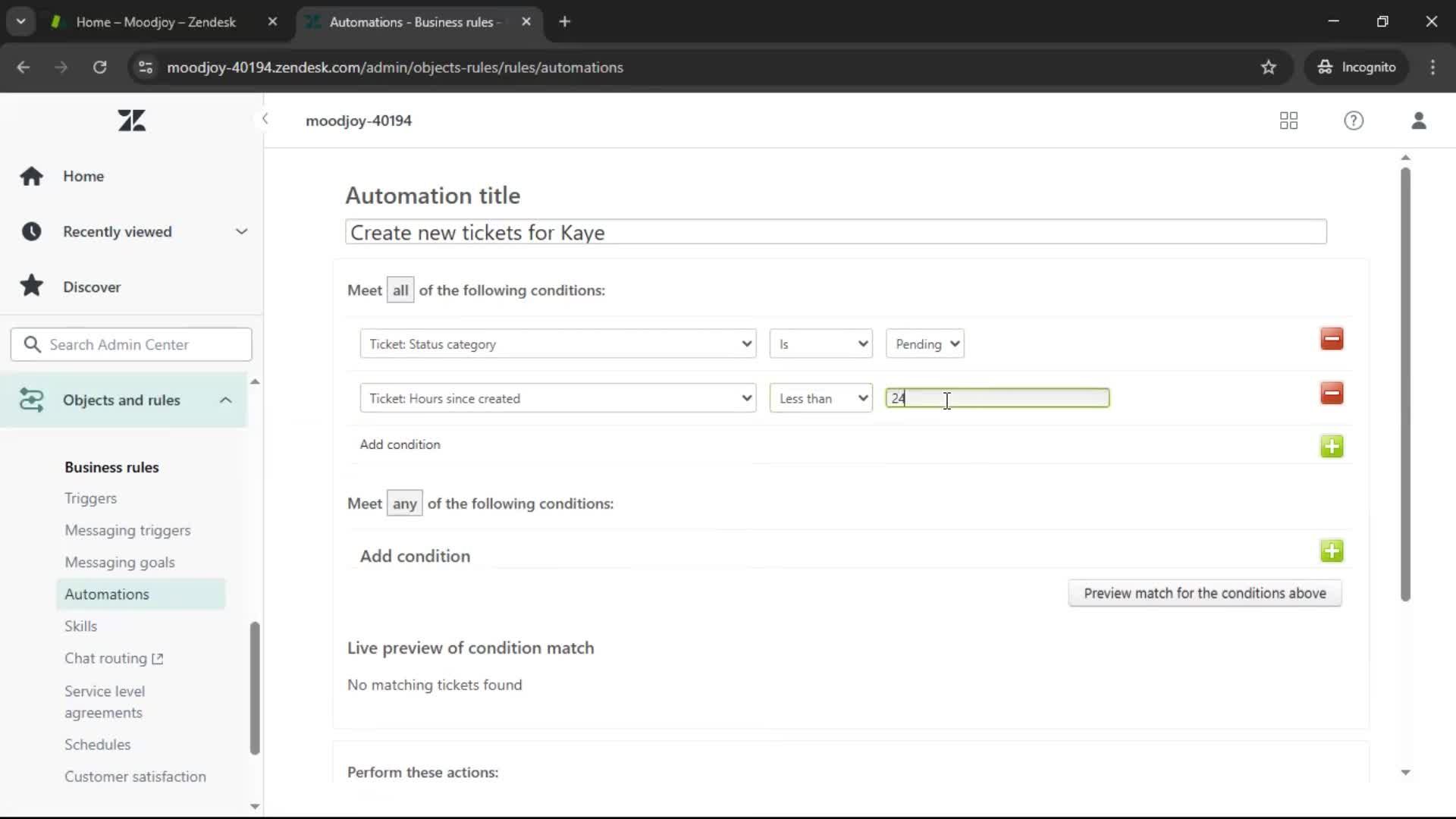 Creating an automation workflow screenshot