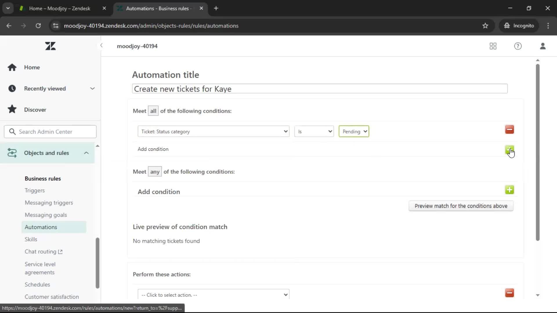 Creating an automation workflow screenshot