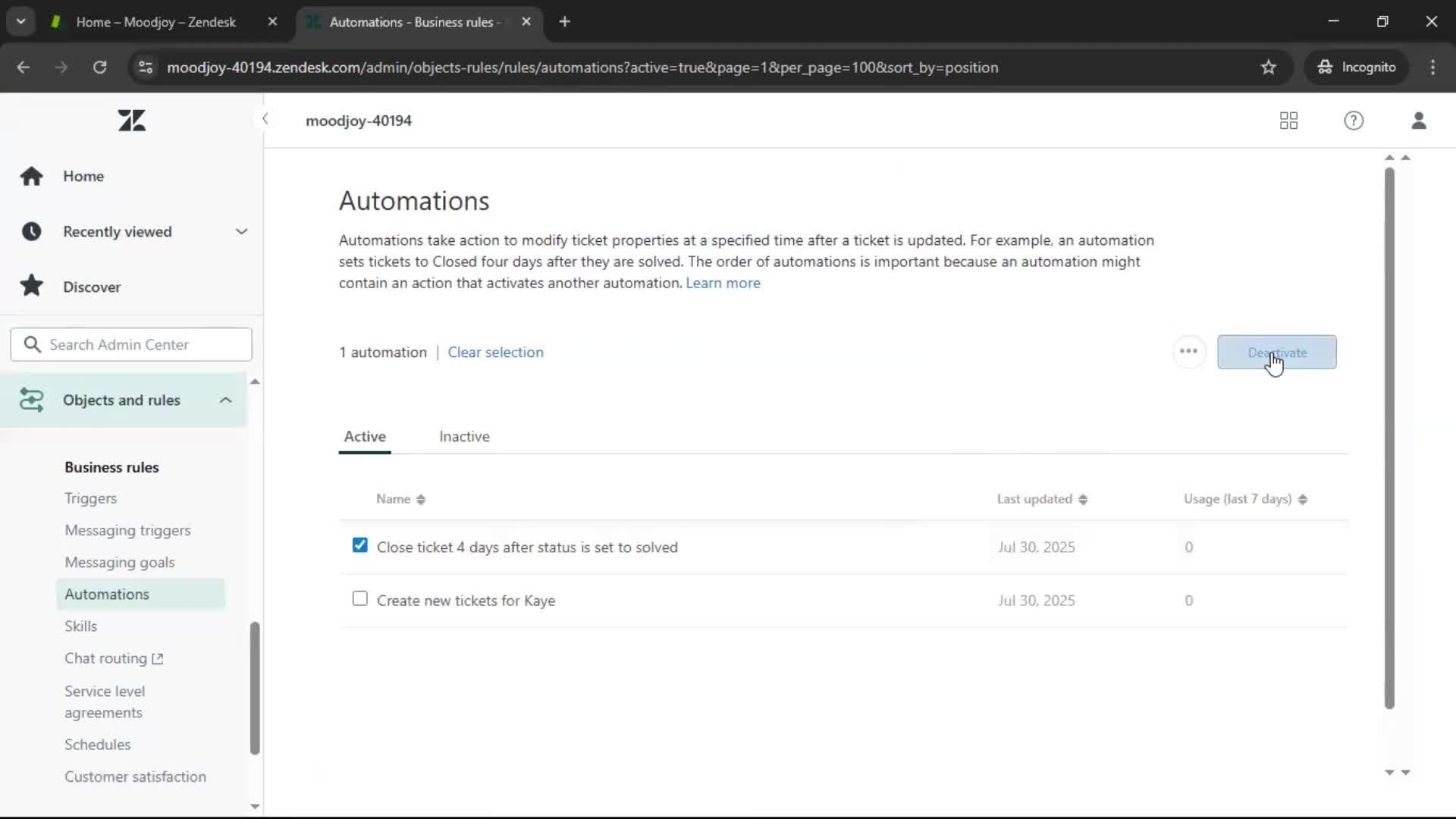 Creating an automation workflow screenshot