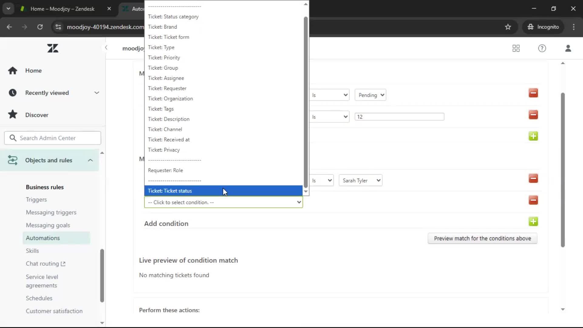 Creating an automation workflow screenshot