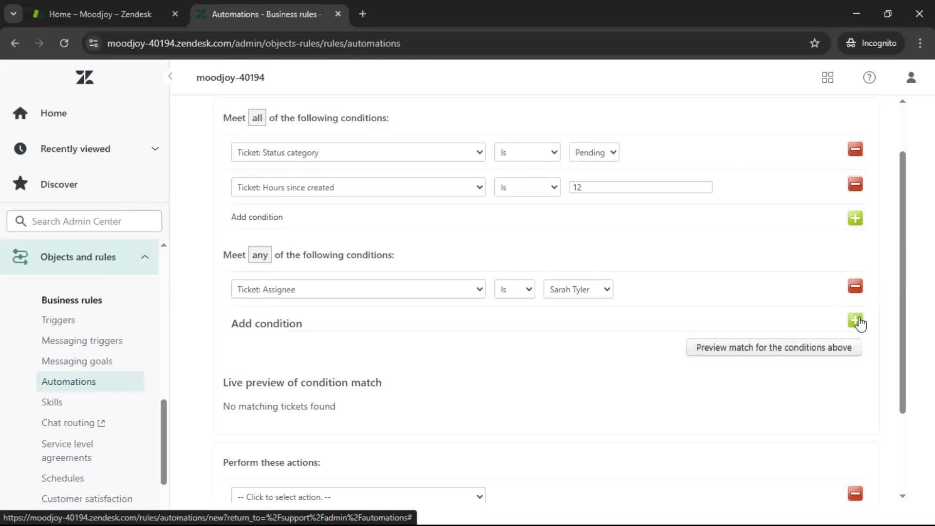 Creating an automation workflow screenshot