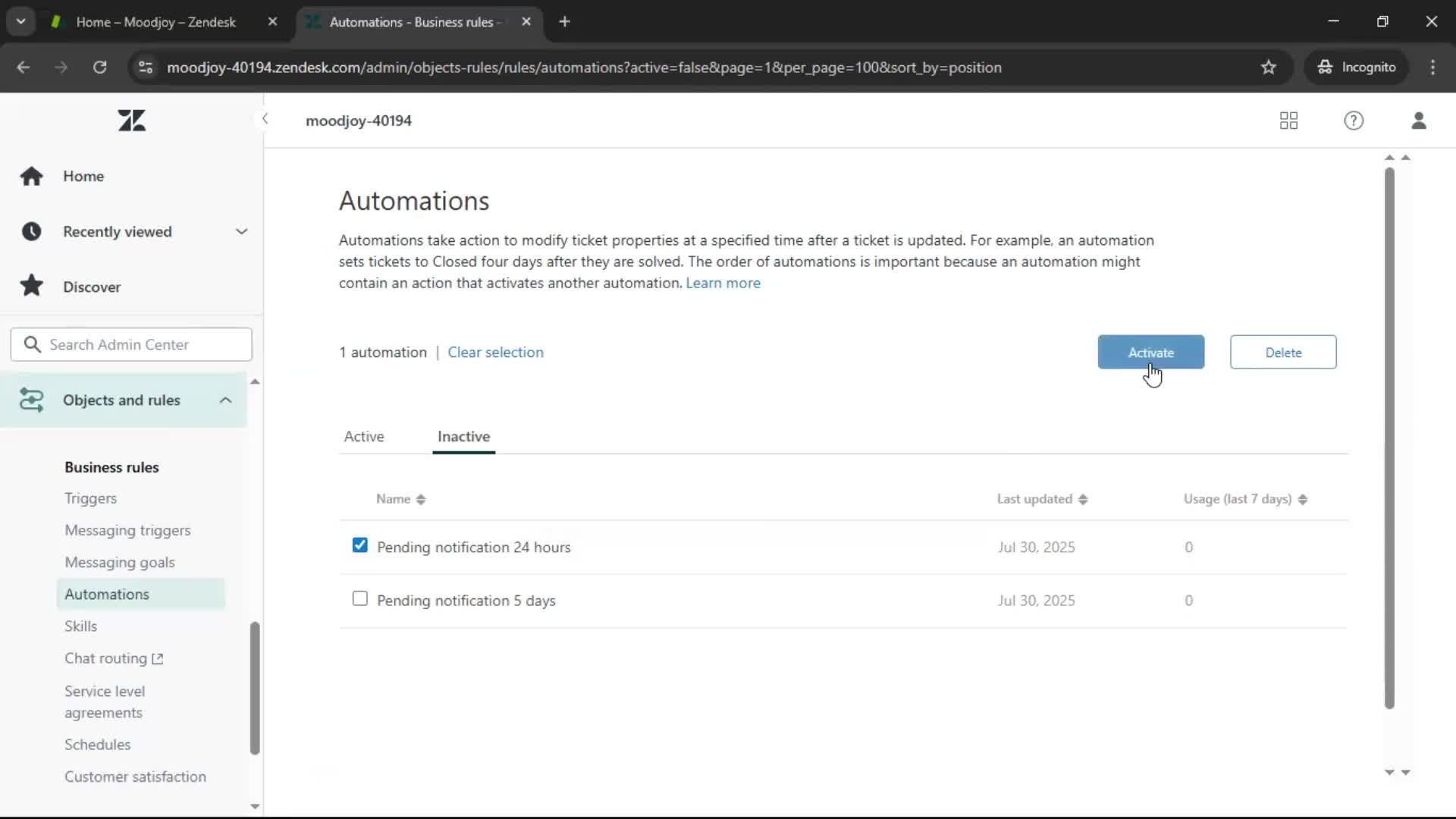 Creating an automation workflow screenshot