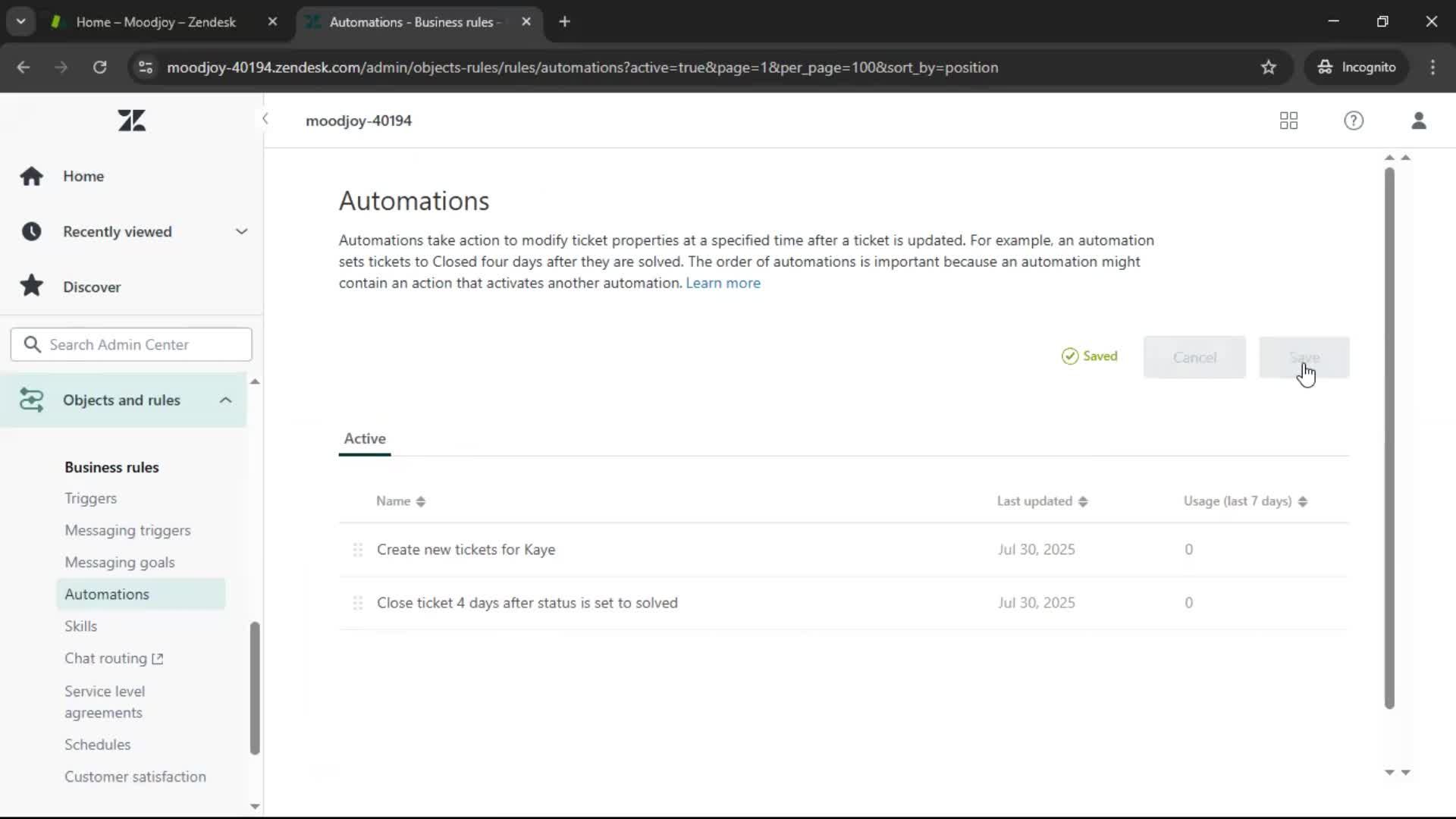 Creating an automation workflow screenshot