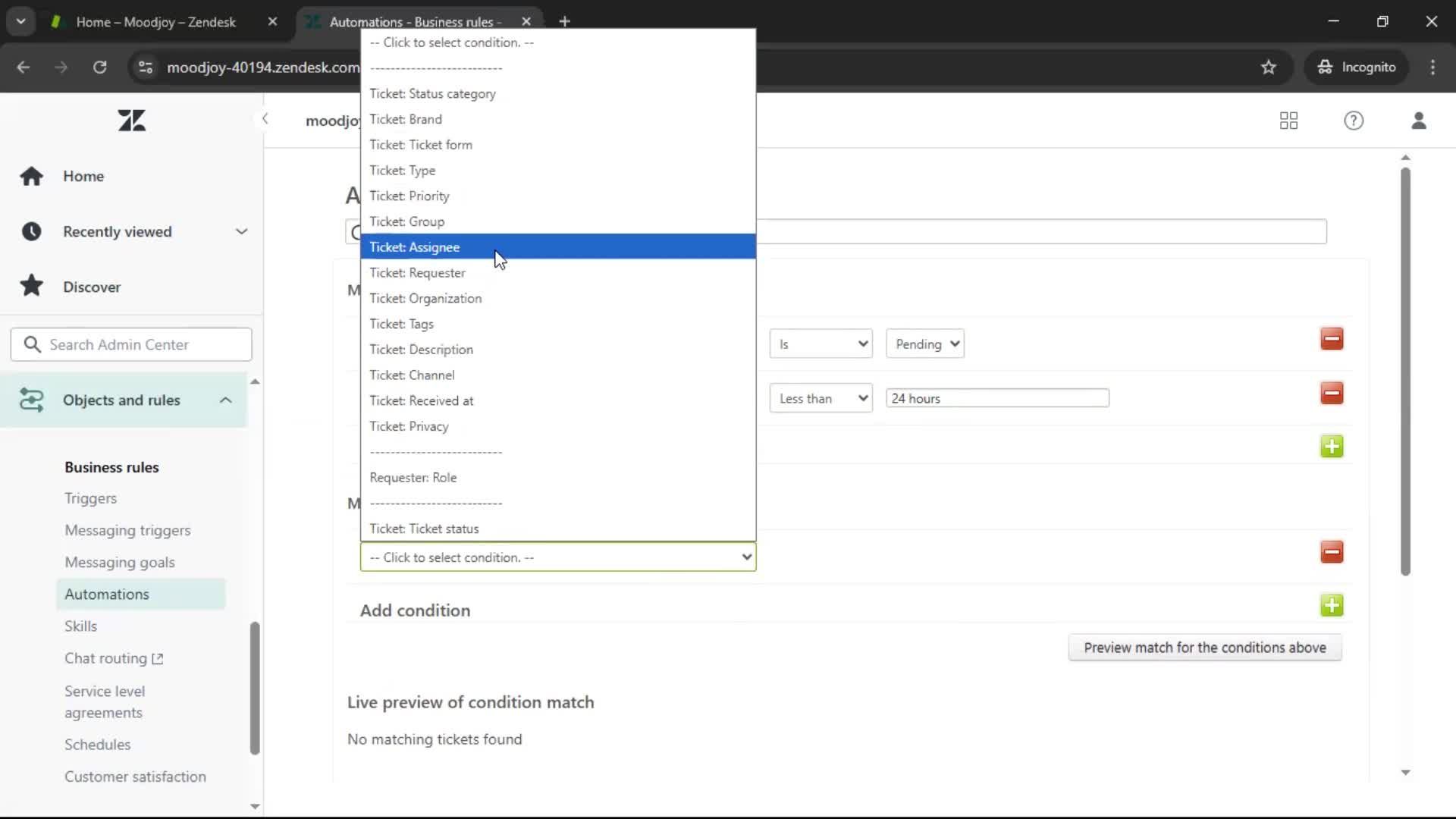 Creating an automation workflow screenshot
