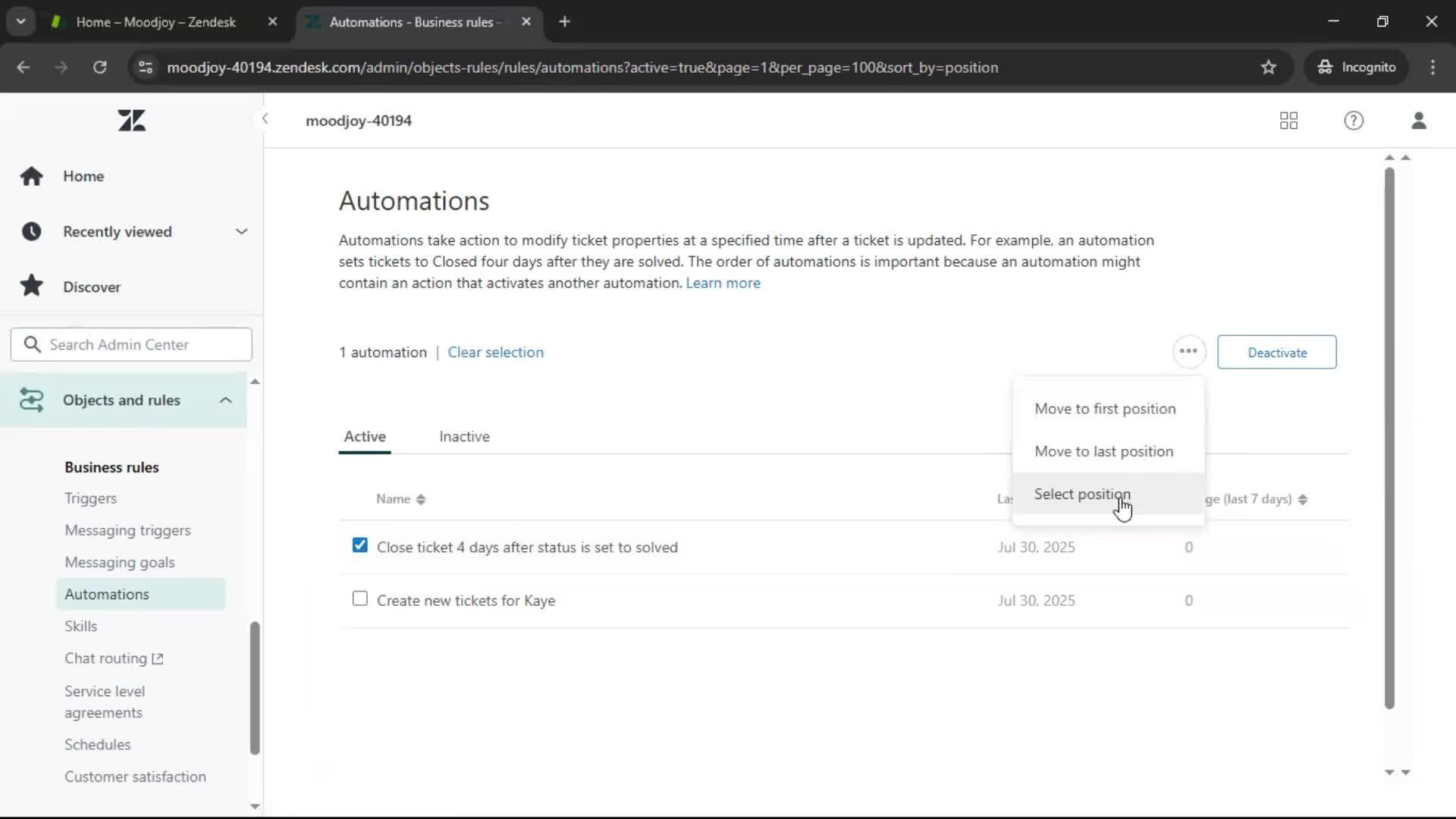Creating an automation workflow screenshot