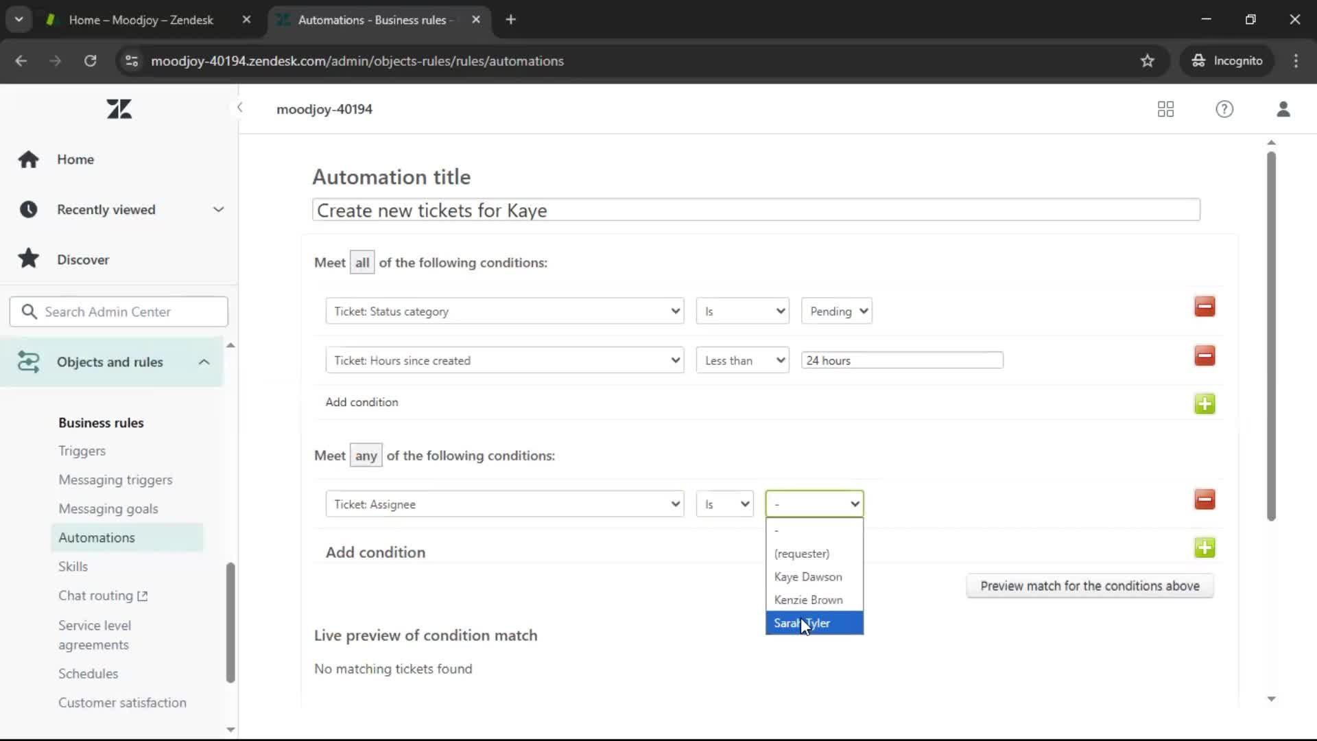 Creating an automation workflow screenshot