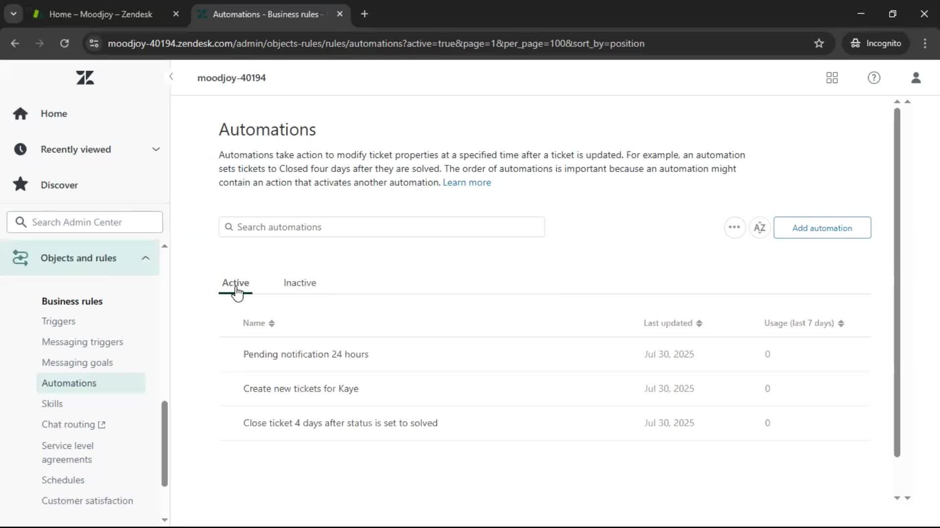 Creating an automation workflow screenshot