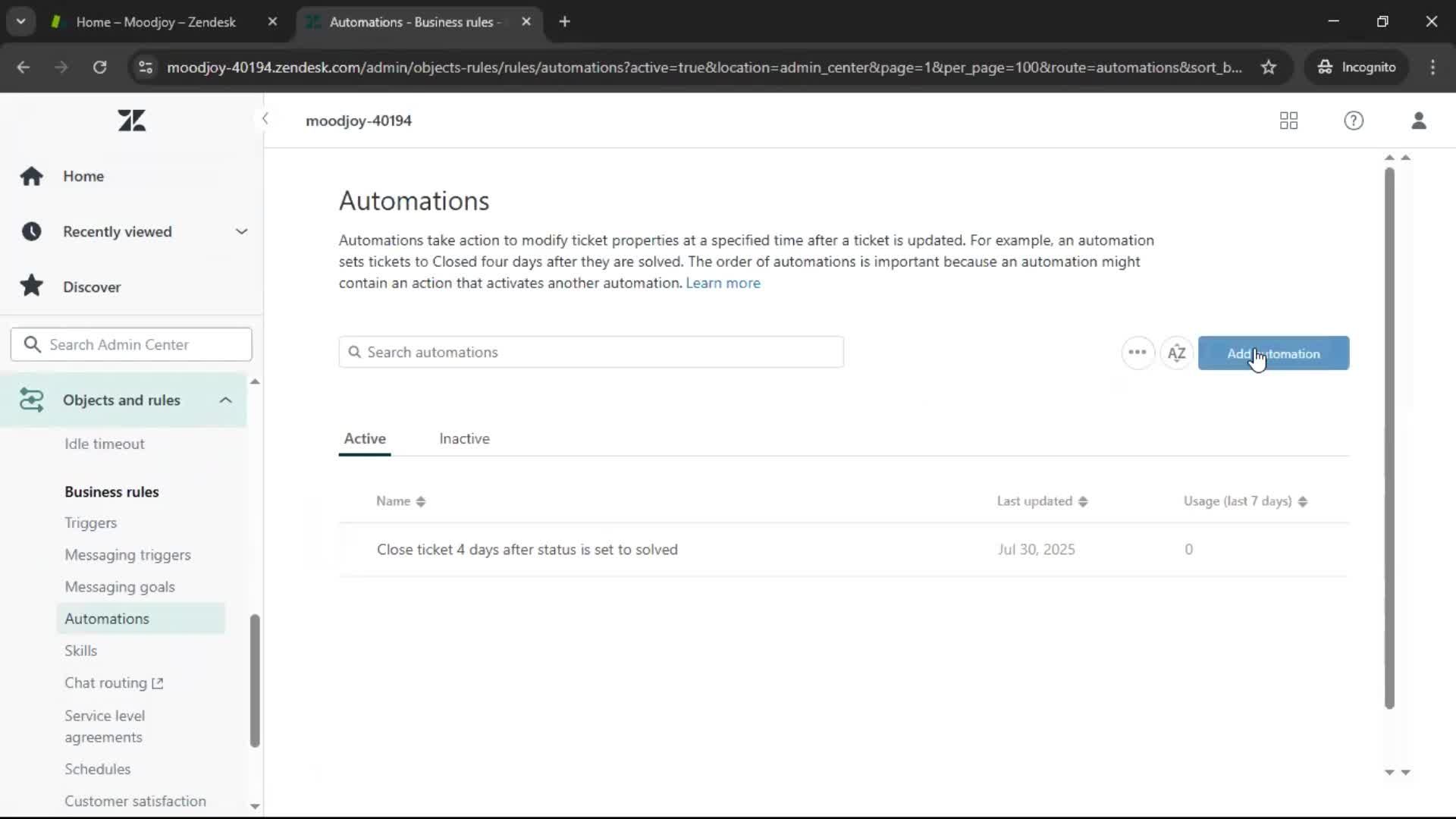 Creating an automation workflow screenshot