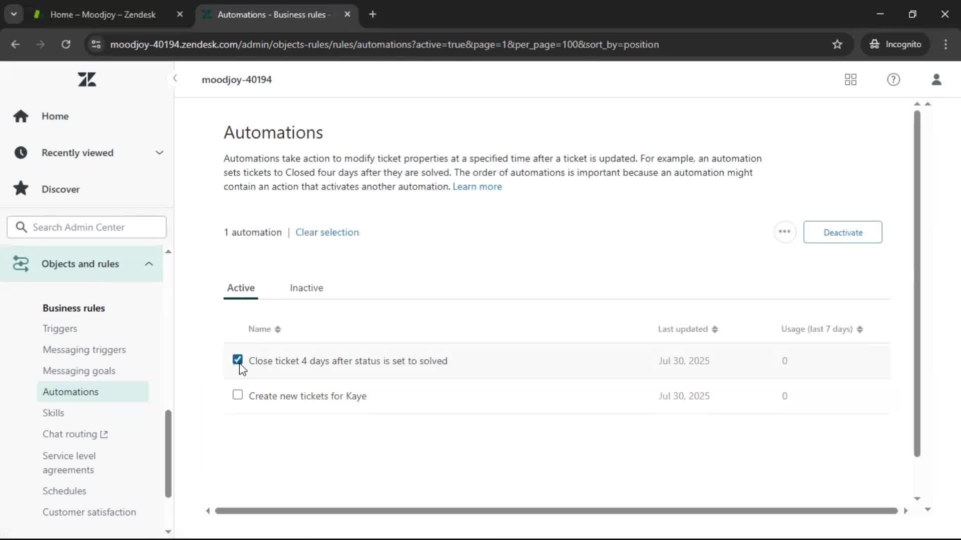 Creating an automation workflow screenshot