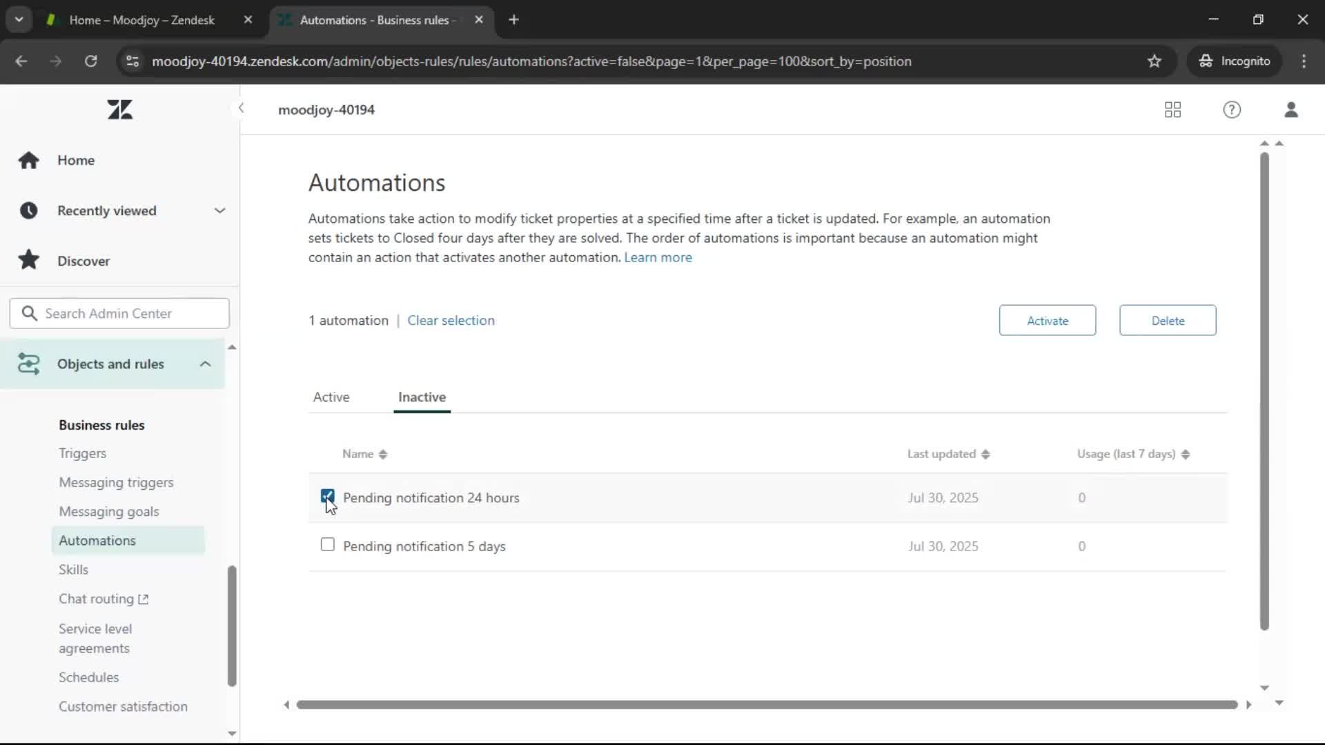 Creating an automation workflow screenshot