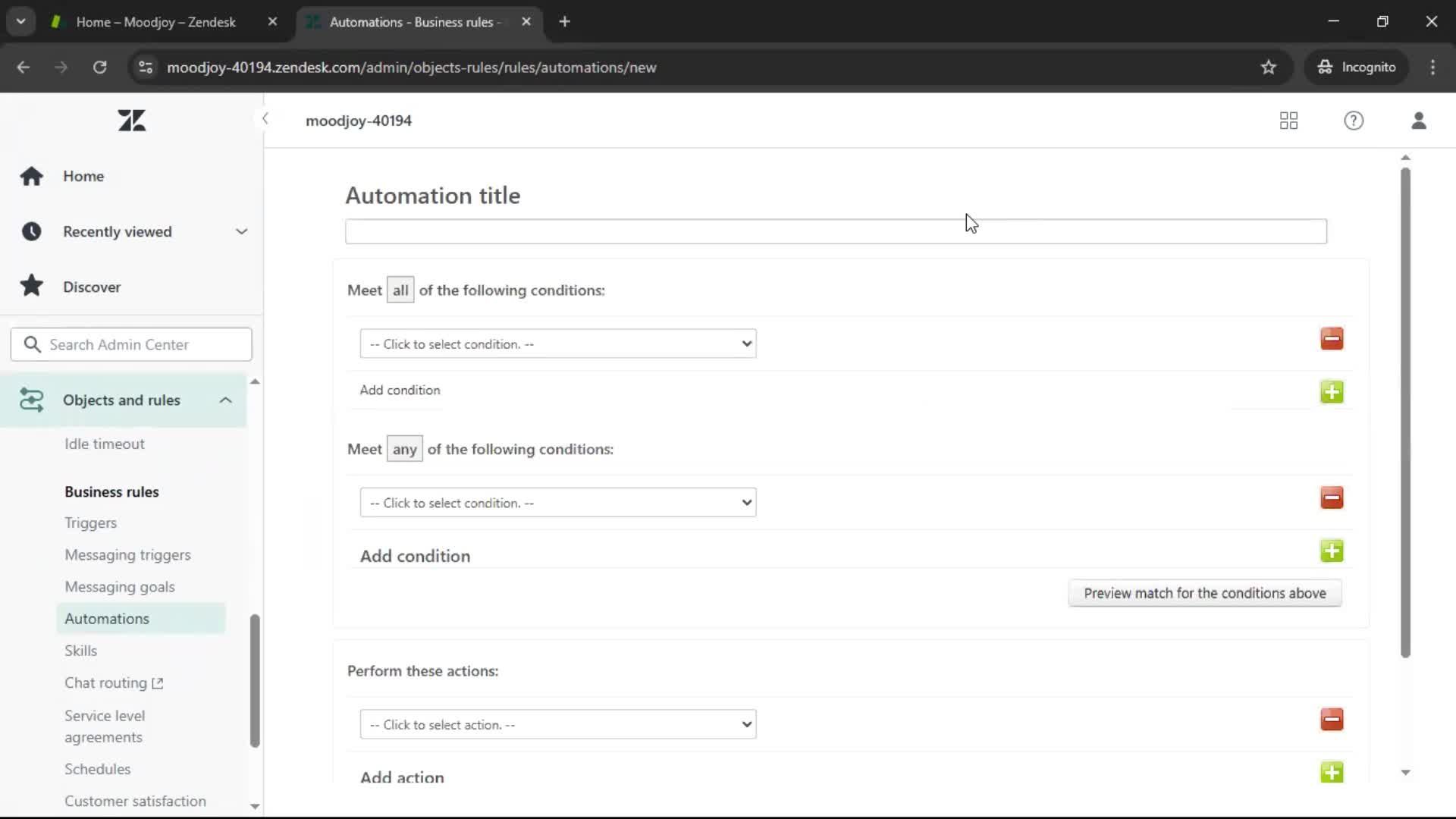 Creating an automation workflow screenshot