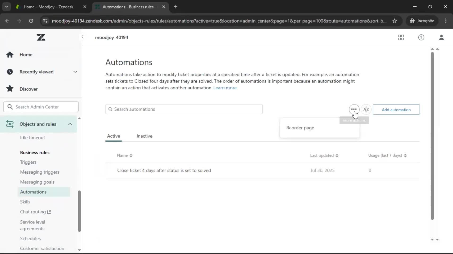 Creating an automation workflow screenshot