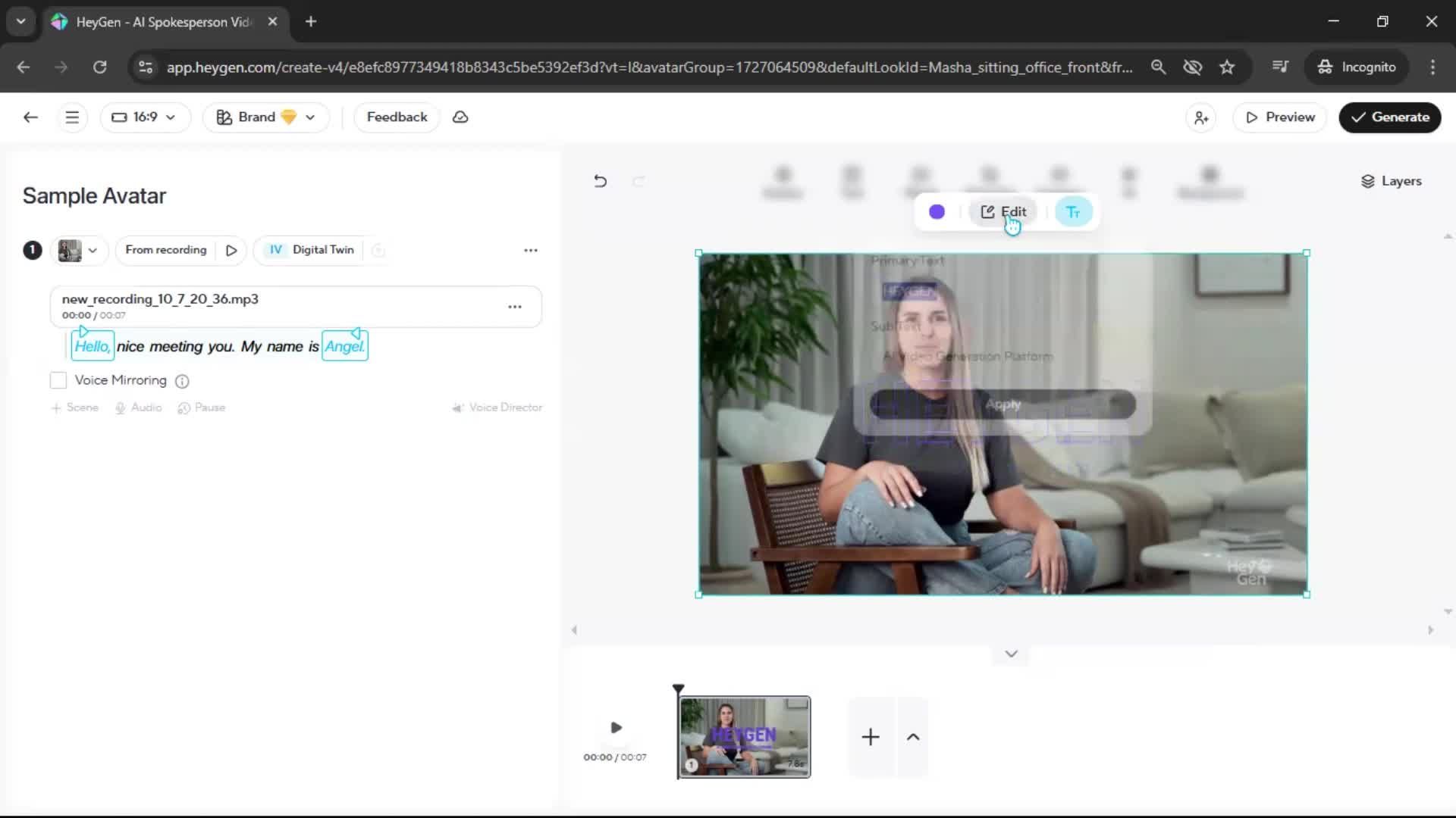 Creating an avatar screenshot