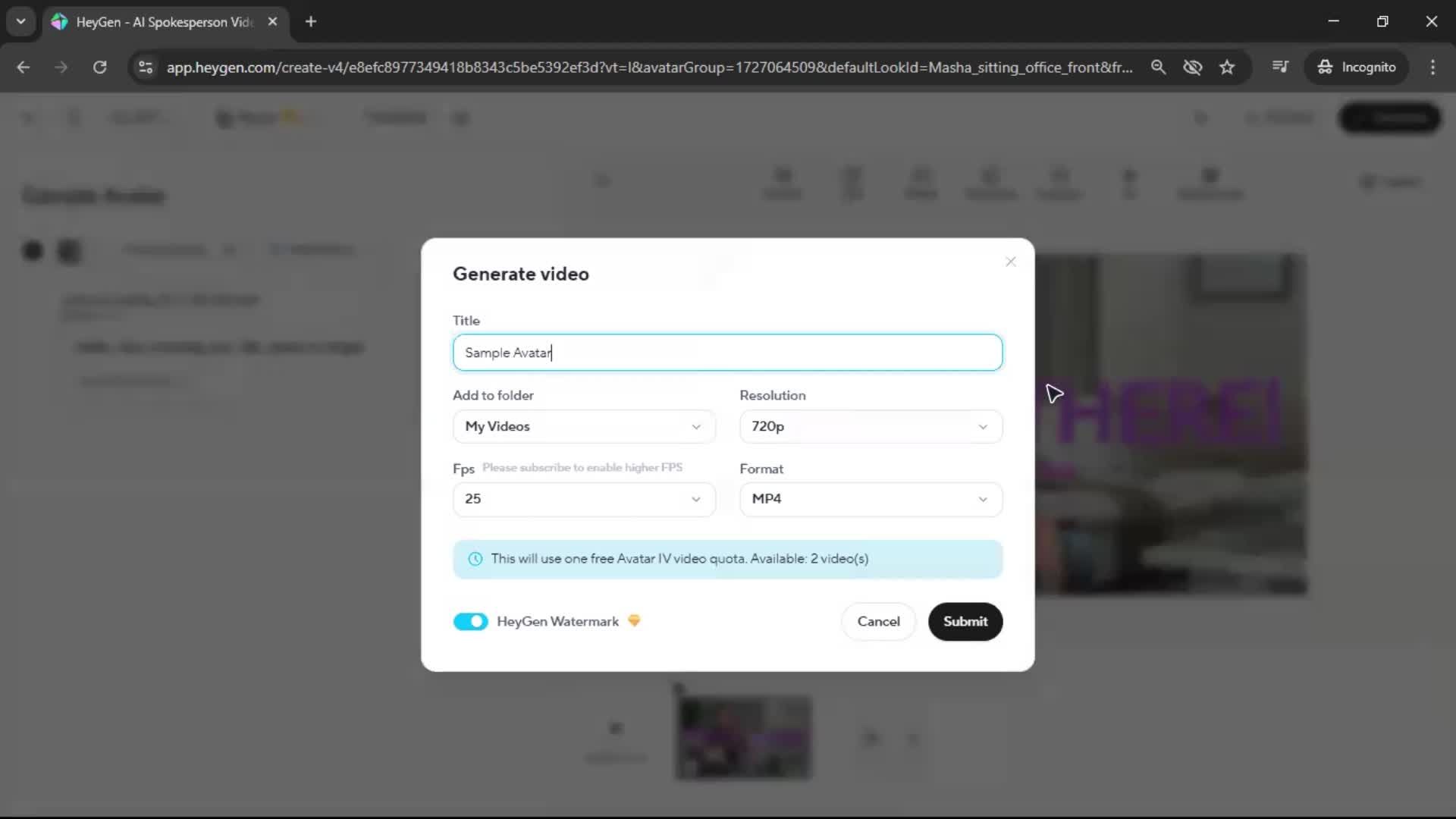 Creating an avatar screenshot