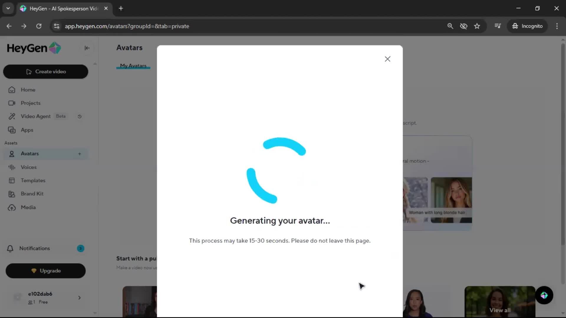 Creating an avatar screenshot