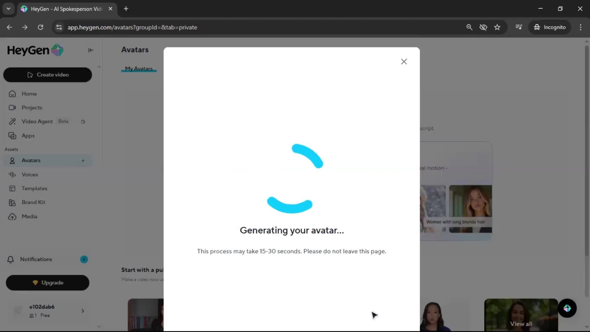 Creating an avatar screenshot