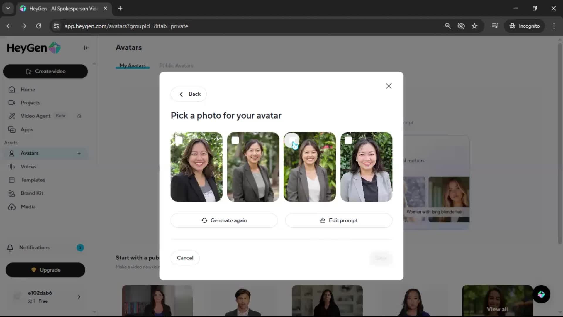 Creating an avatar screenshot