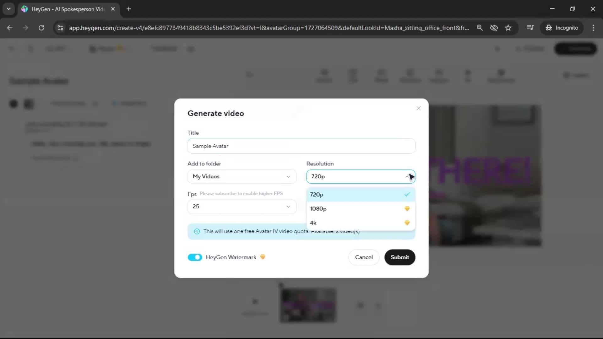 Creating an avatar screenshot