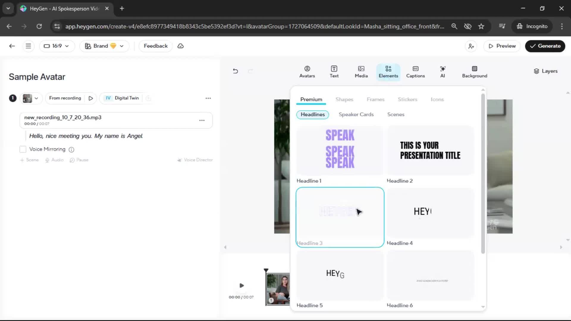 Creating an avatar screenshot