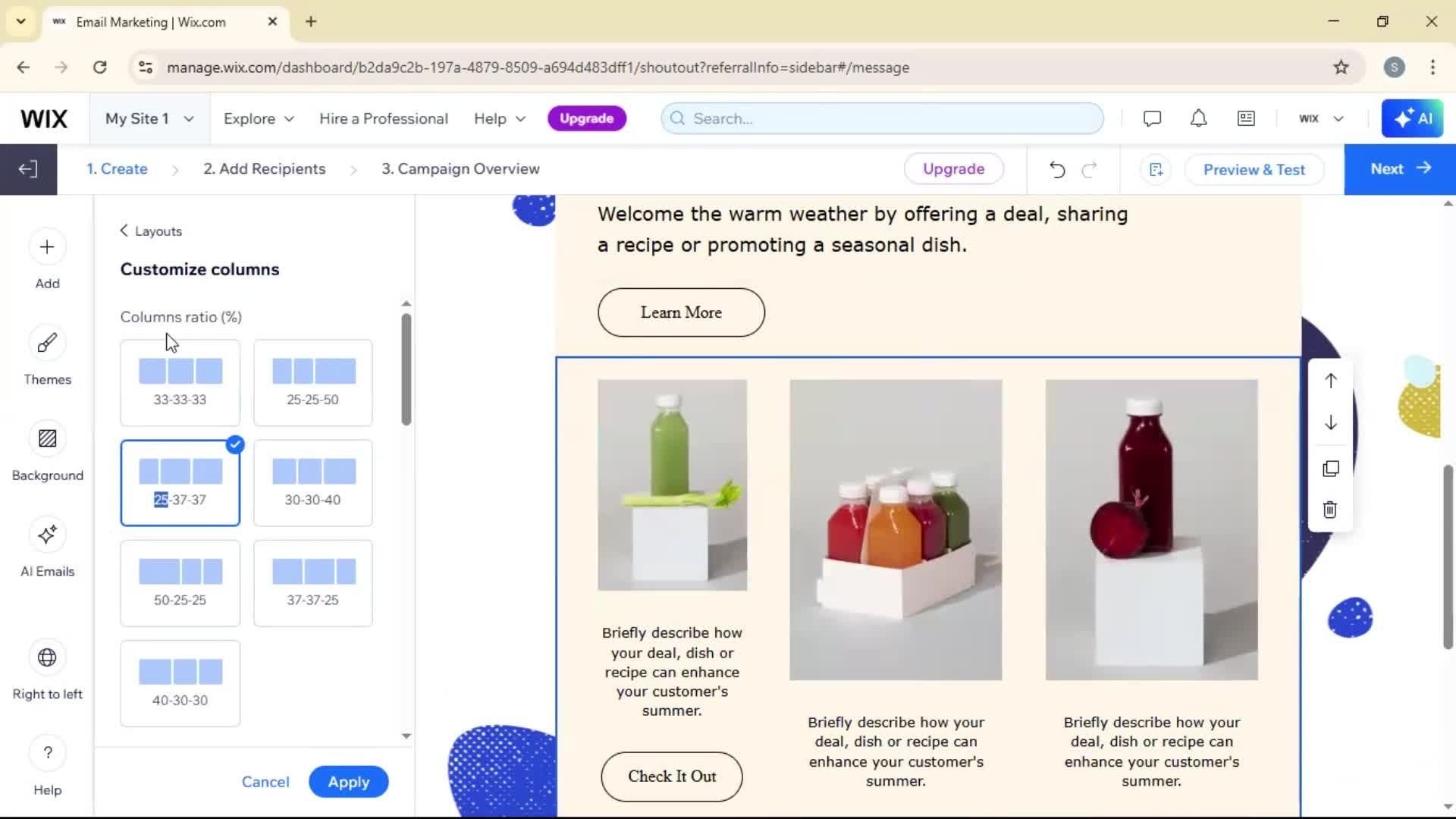Creating an email campaign screenshot