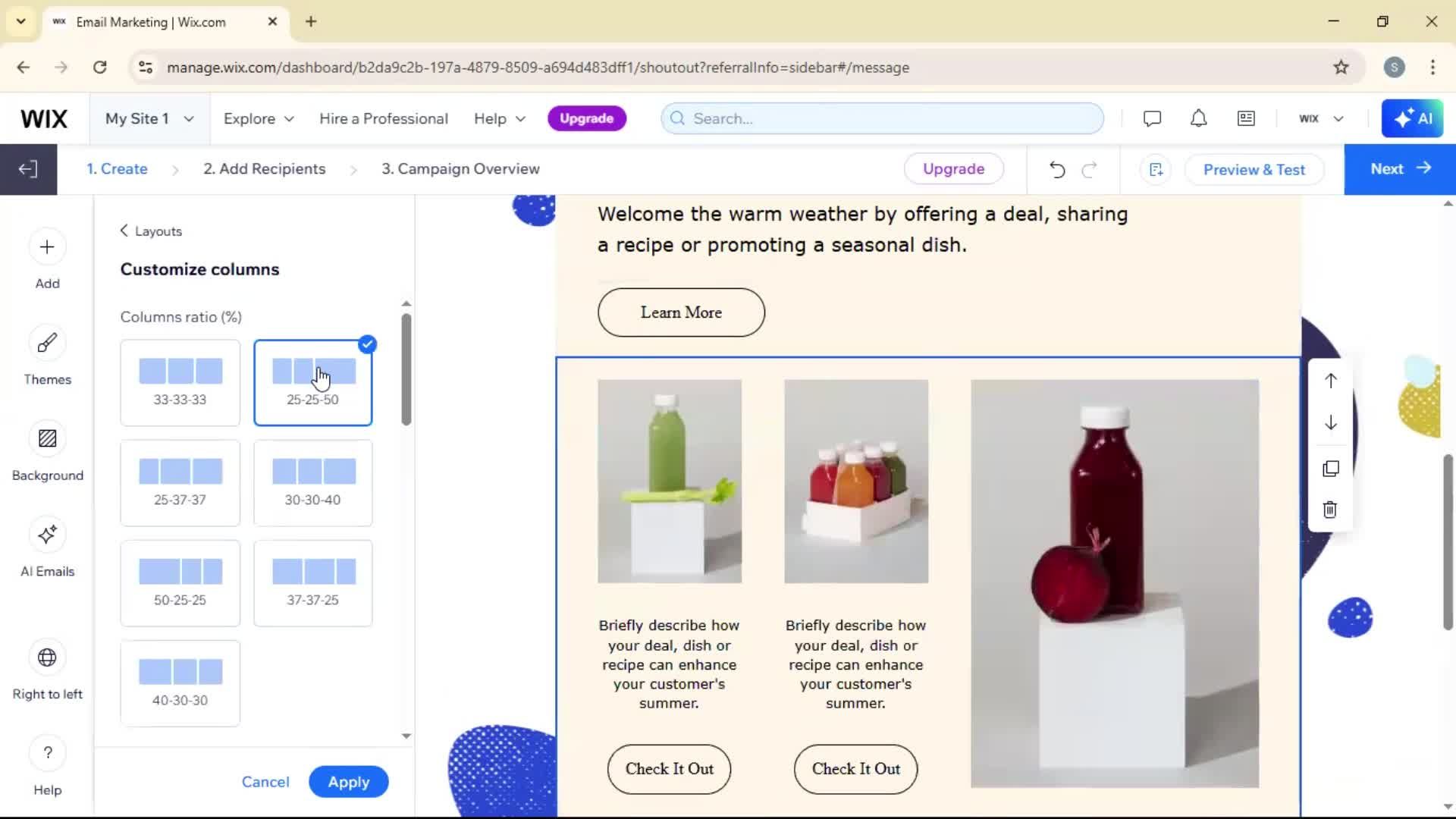 Creating an email campaign screenshot
