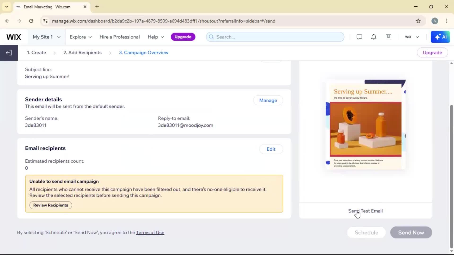 Creating an email campaign screenshot