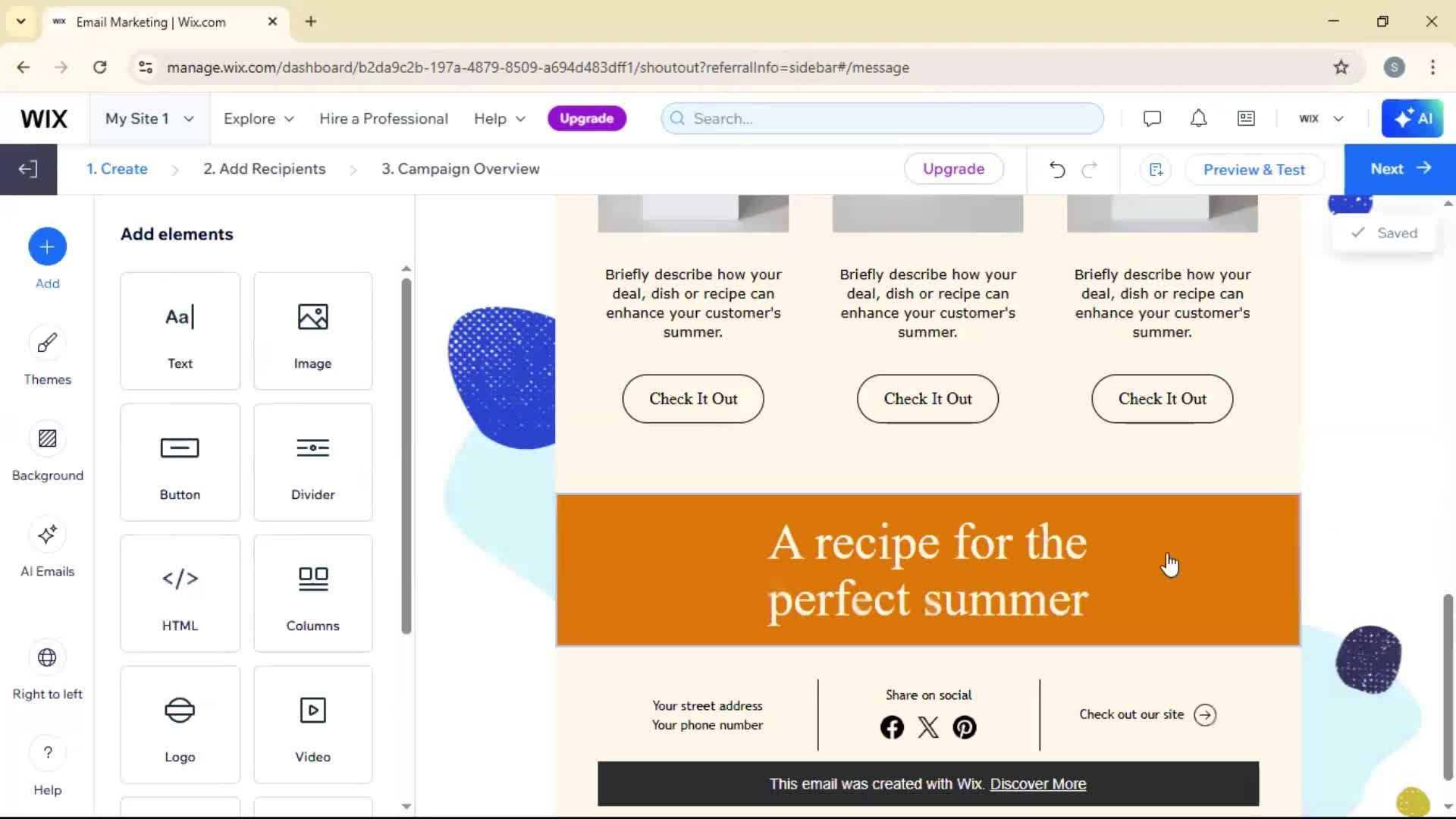 Creating an email campaign screenshot