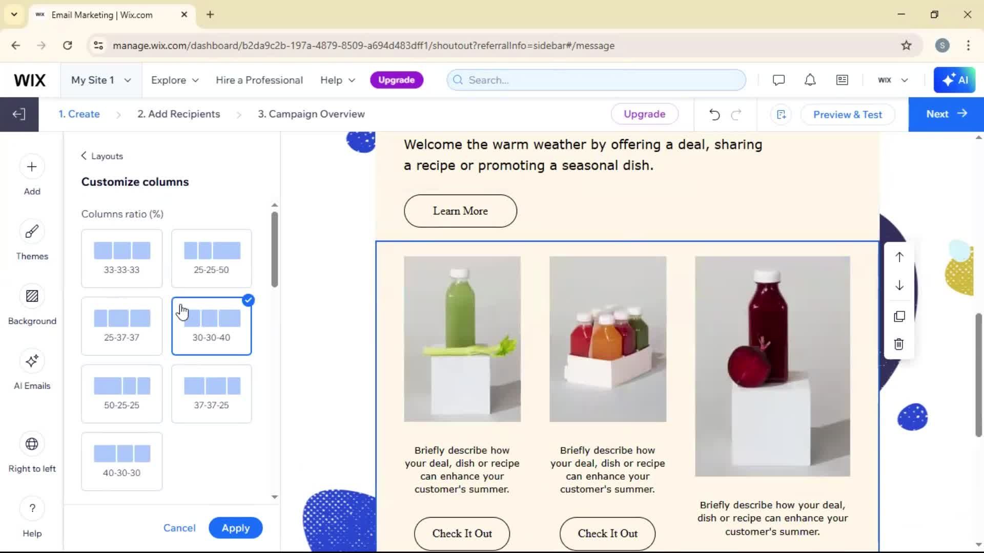 Creating an email campaign screenshot