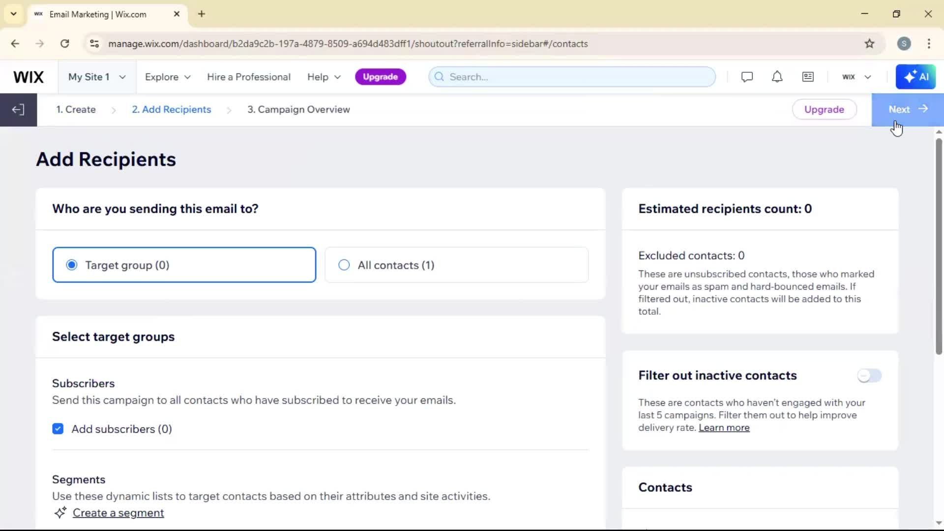 Creating an email campaign screenshot