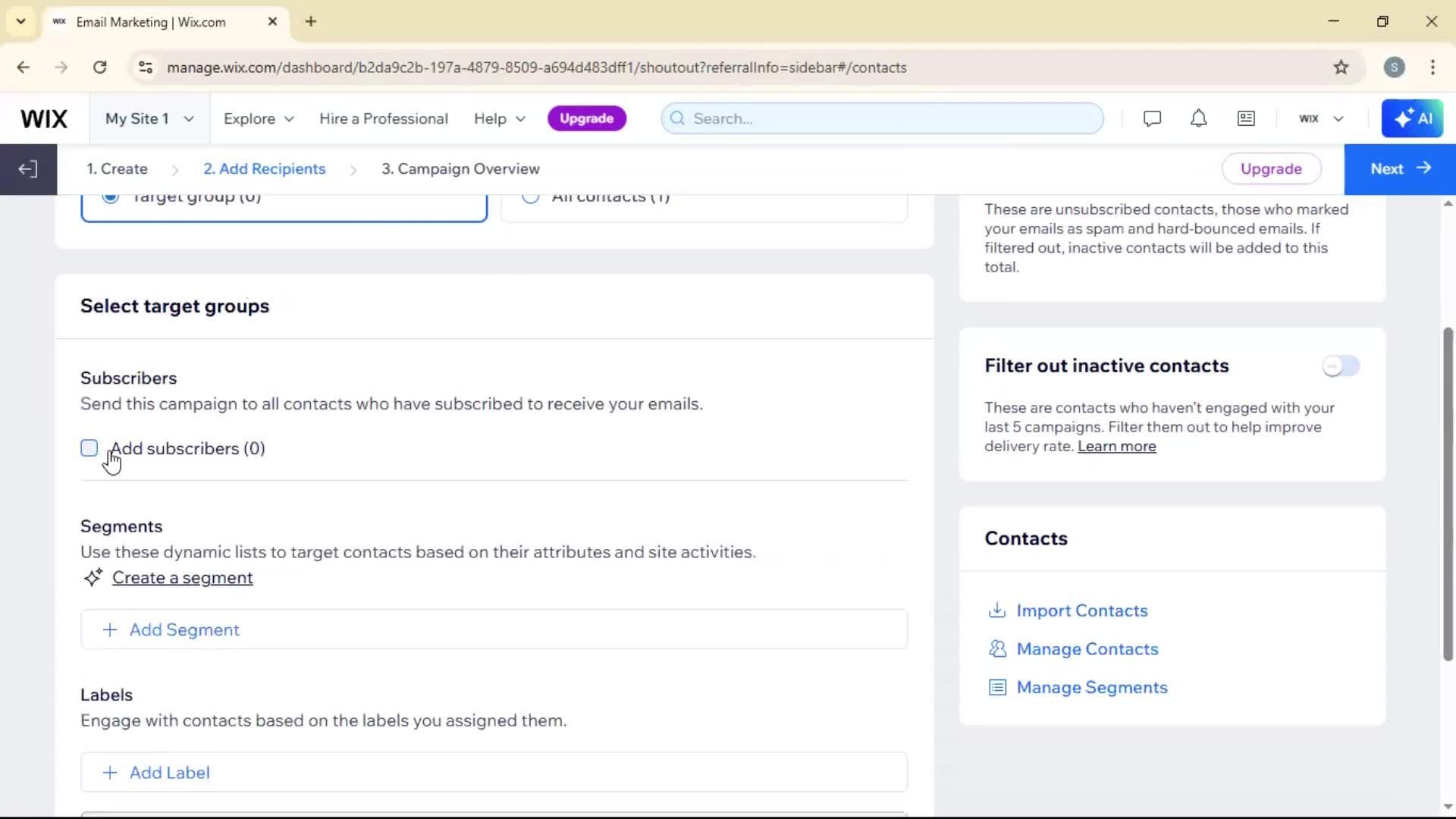 Creating an email campaign screenshot