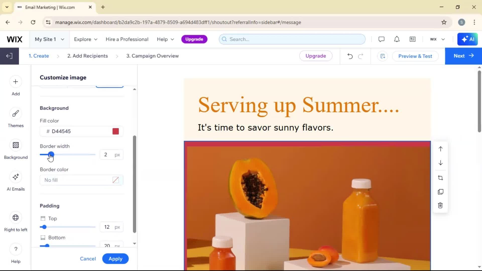 Creating an email campaign screenshot