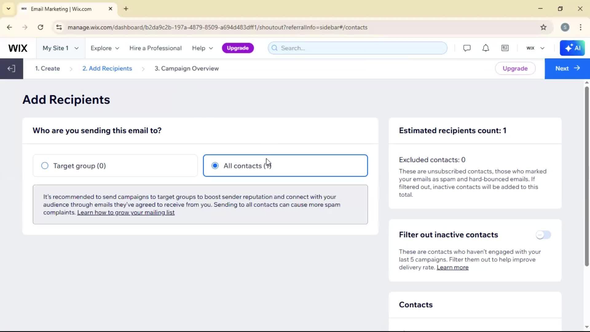 Creating an email campaign screenshot
