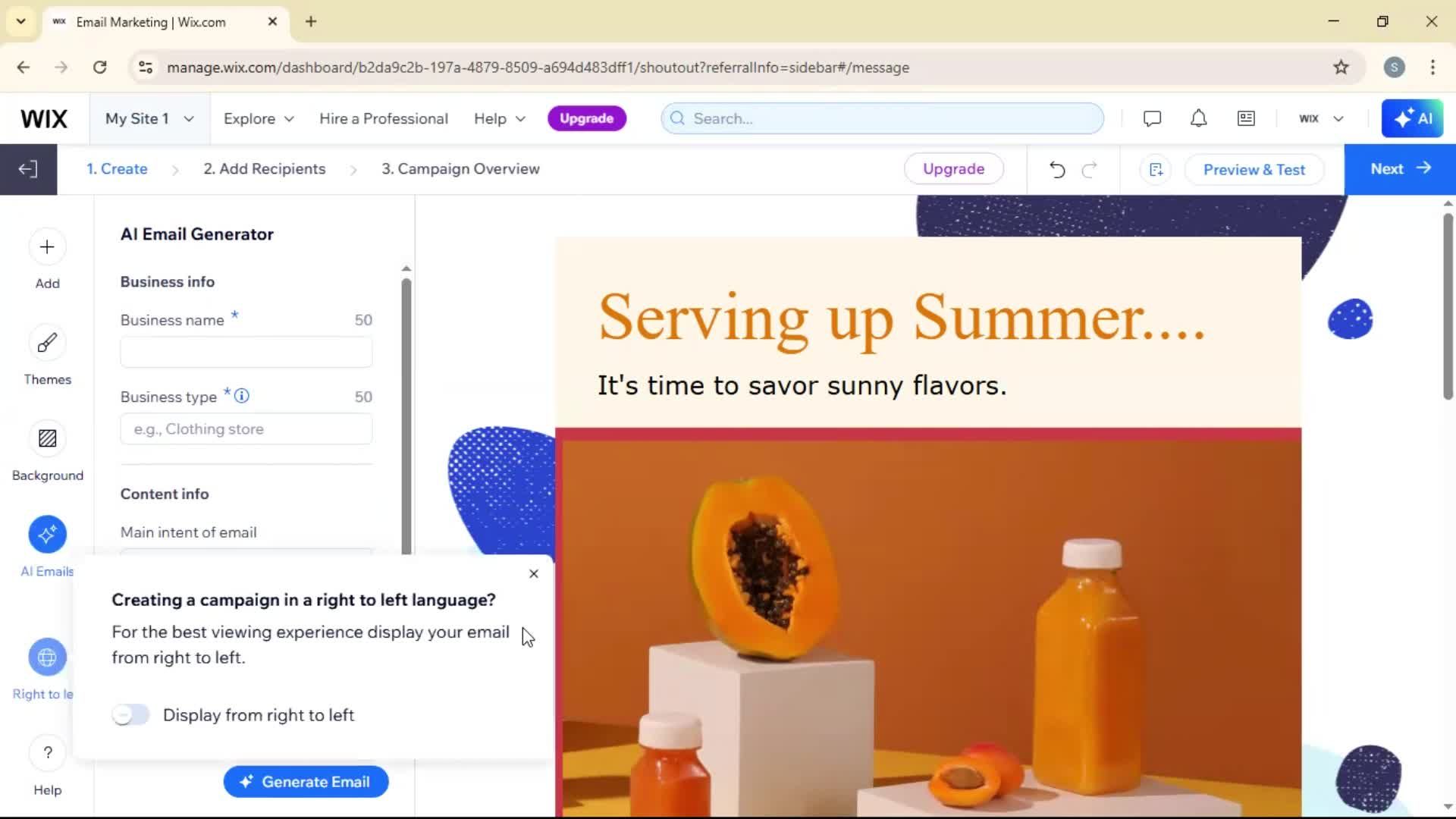 Creating an email campaign screenshot