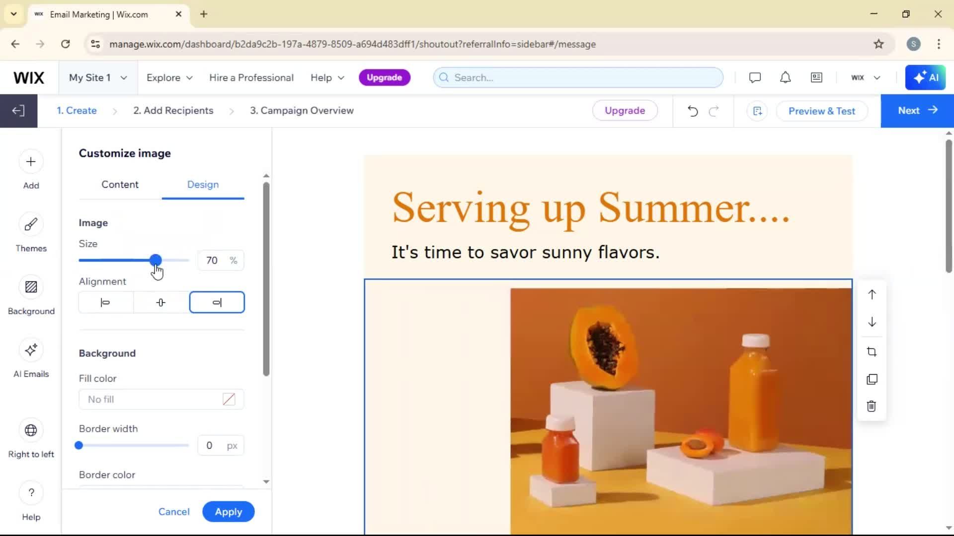 Creating an email campaign screenshot