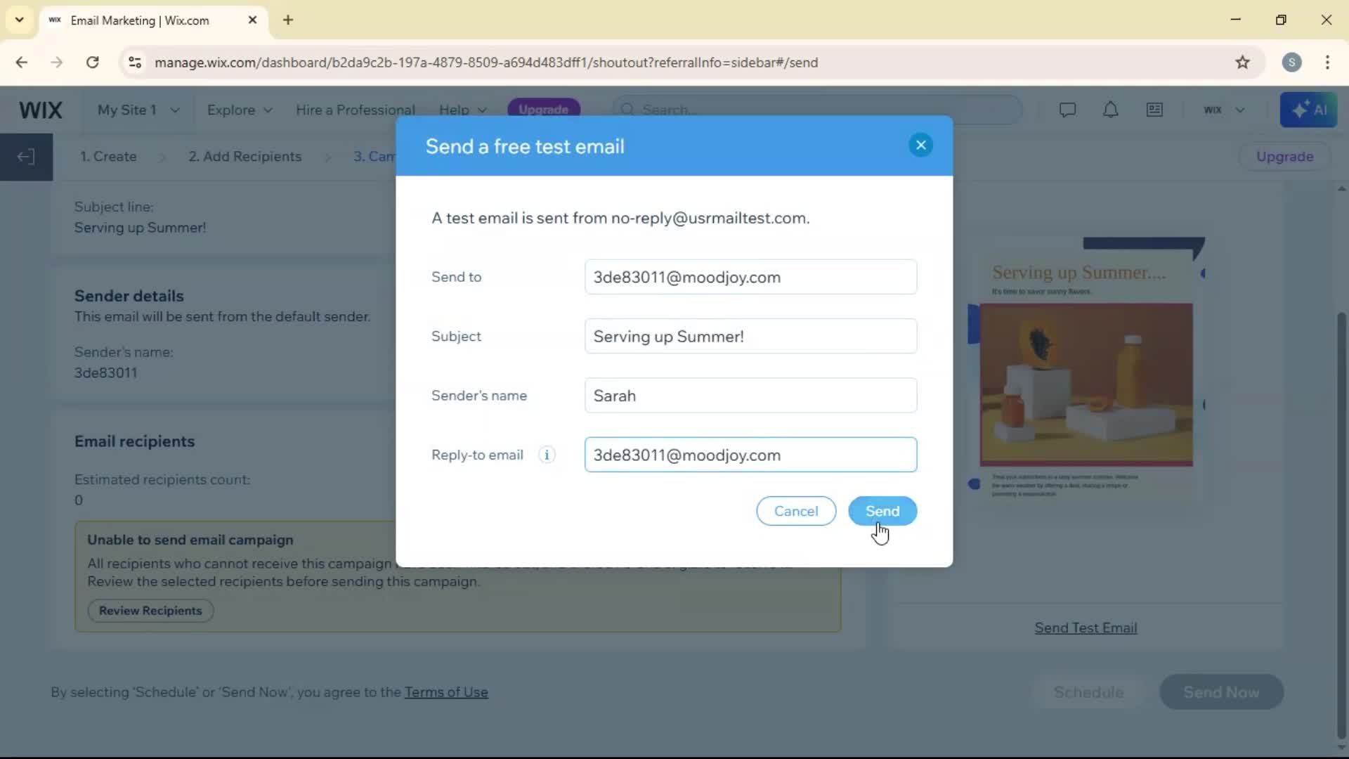 Creating an email campaign screenshot