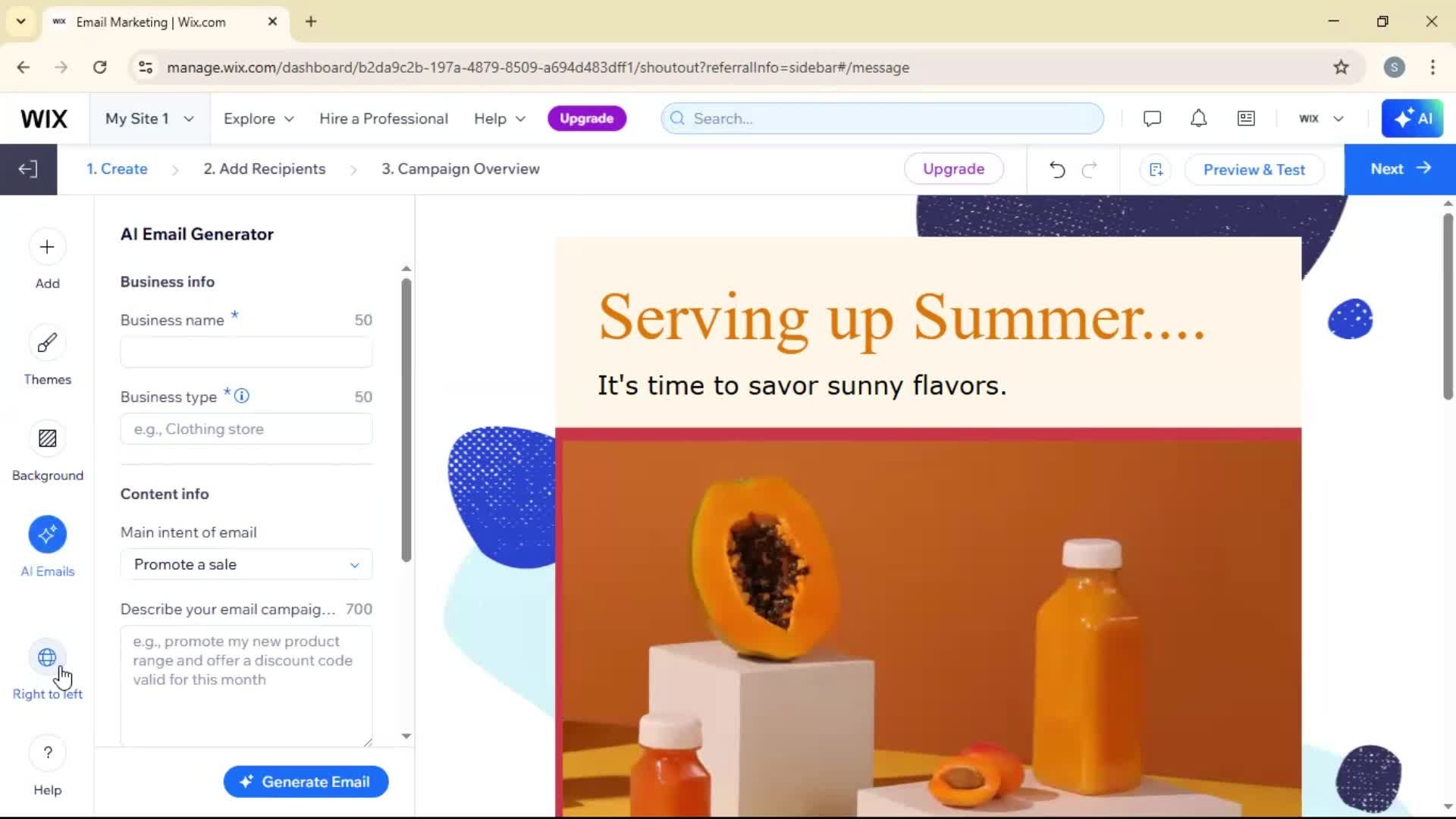 Creating an email campaign screenshot