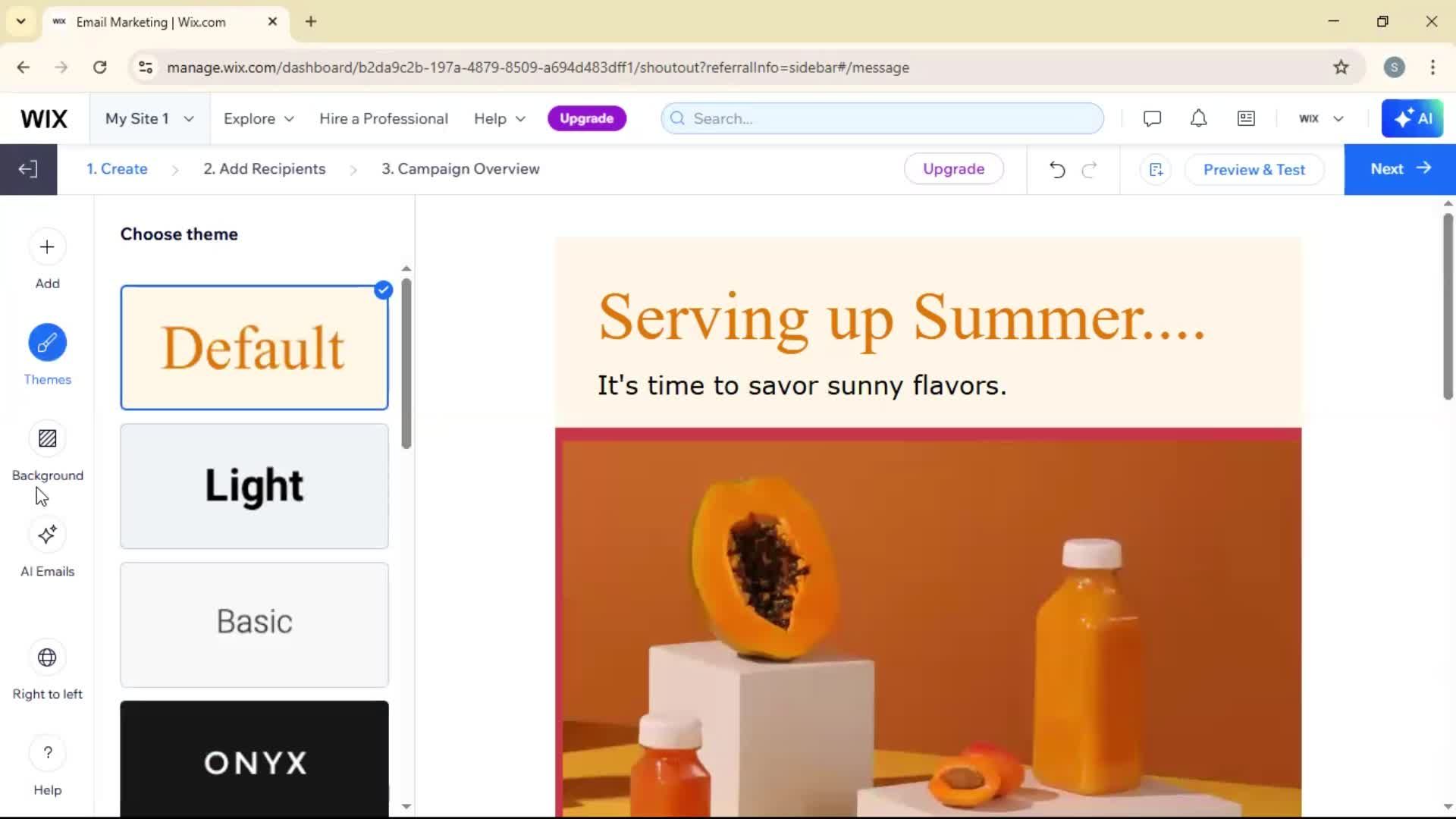 Creating an email campaign screenshot
