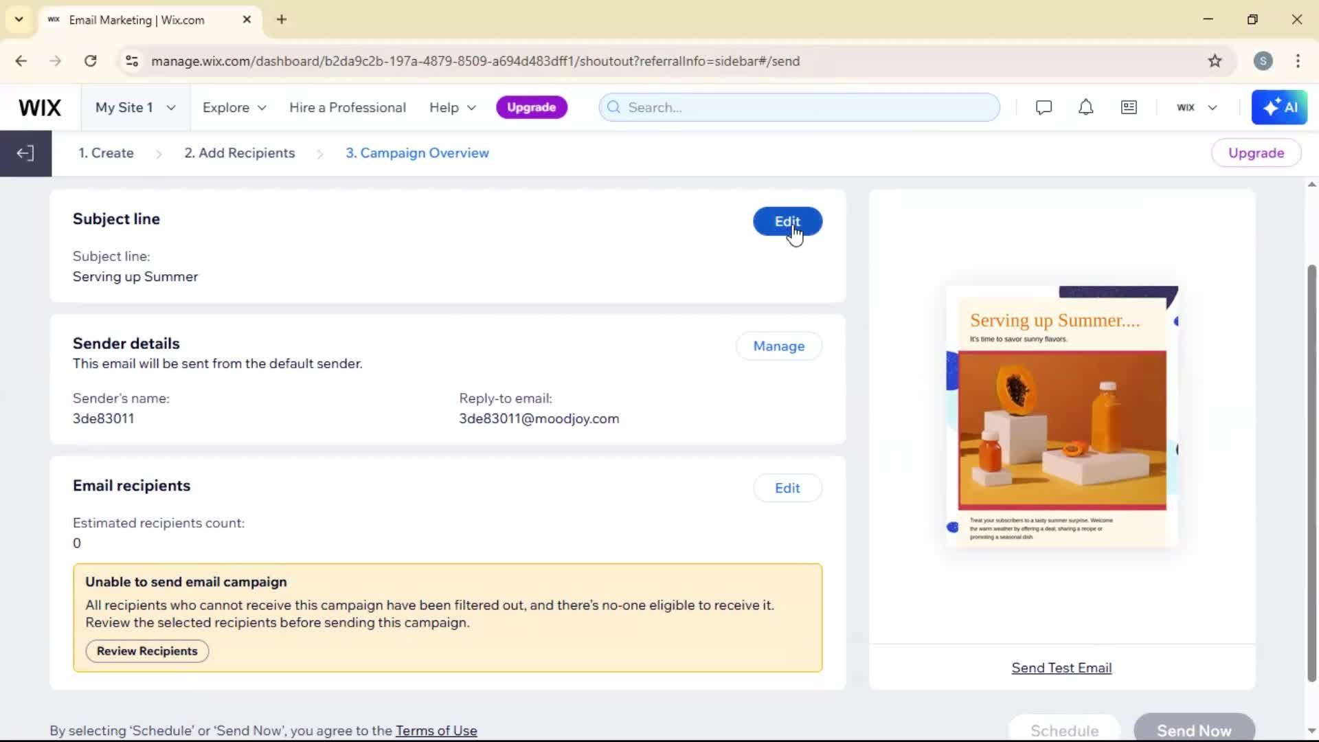 Creating an email campaign screenshot