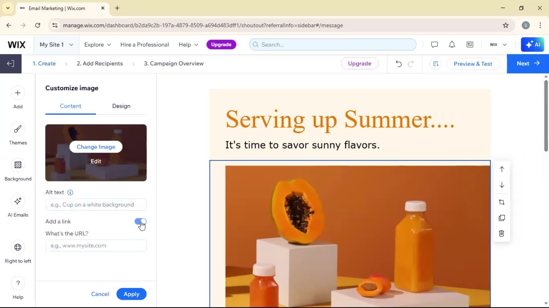 Creating an email campaign screenshot
